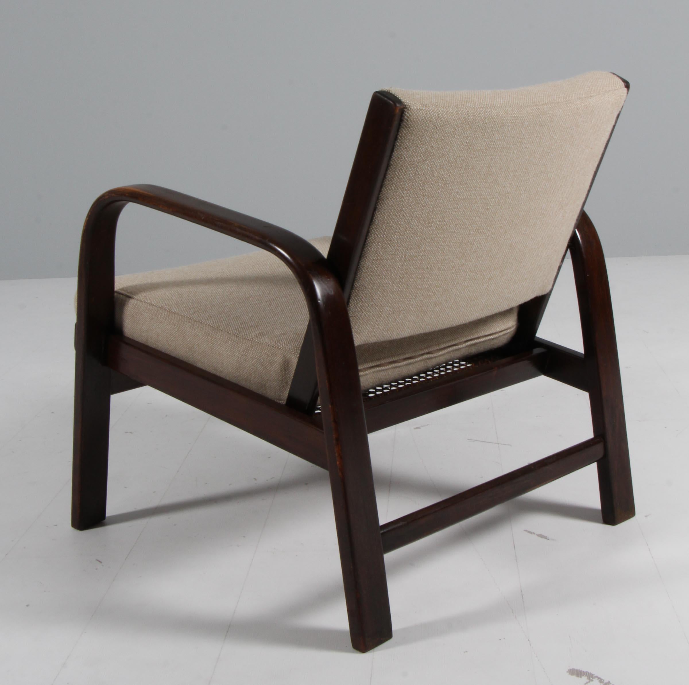 Magnus Stephensen lounge chair in beech, cane and wool, Fritz Hansen 1930's For Sale 1