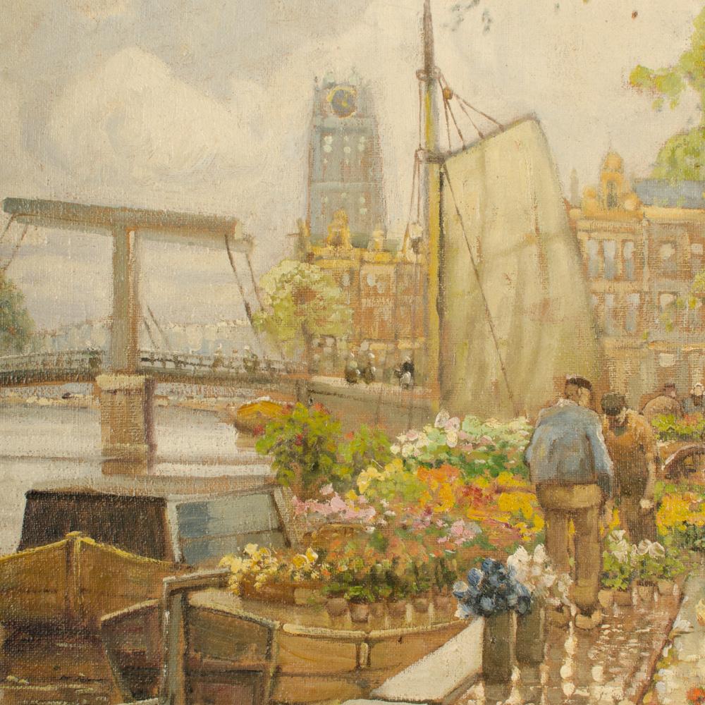 Franz Max Richter-Reich (German, 1896 - 1950) Flower Market in Dordrecht For Sale 2