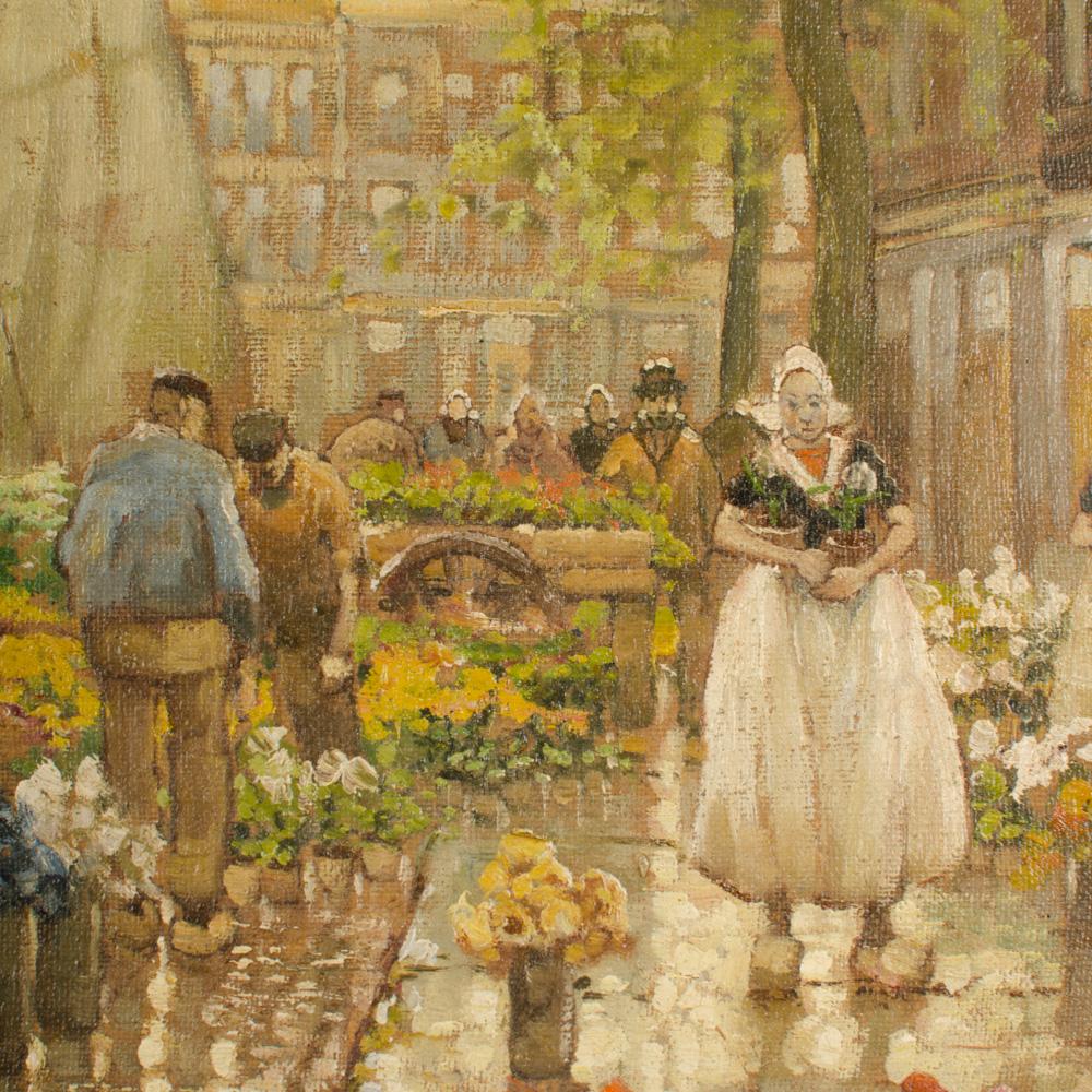 Mid-20th Century Franz Max Richter-Reich (German, 1896 - 1950) Flower Market in Dordrecht For Sale