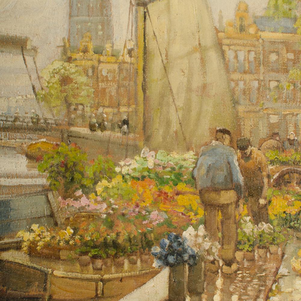 Canvas Franz Max Richter-Reich (German, 1896 - 1950) Flower Market in Dordrecht For Sale