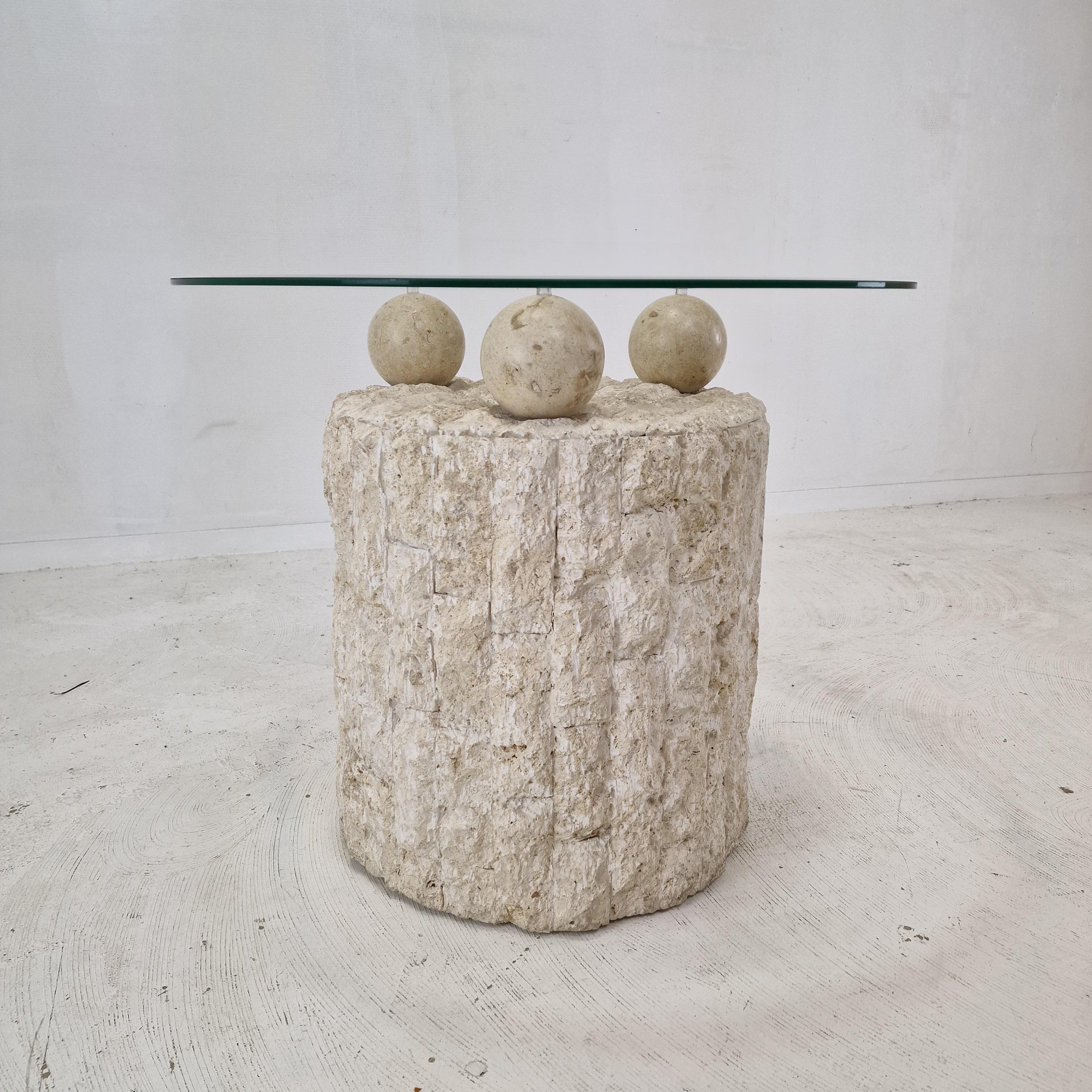 Post-Modern Magnussen Ponte Mactan Stone Coffee or Fossil Stone Table, 1980s