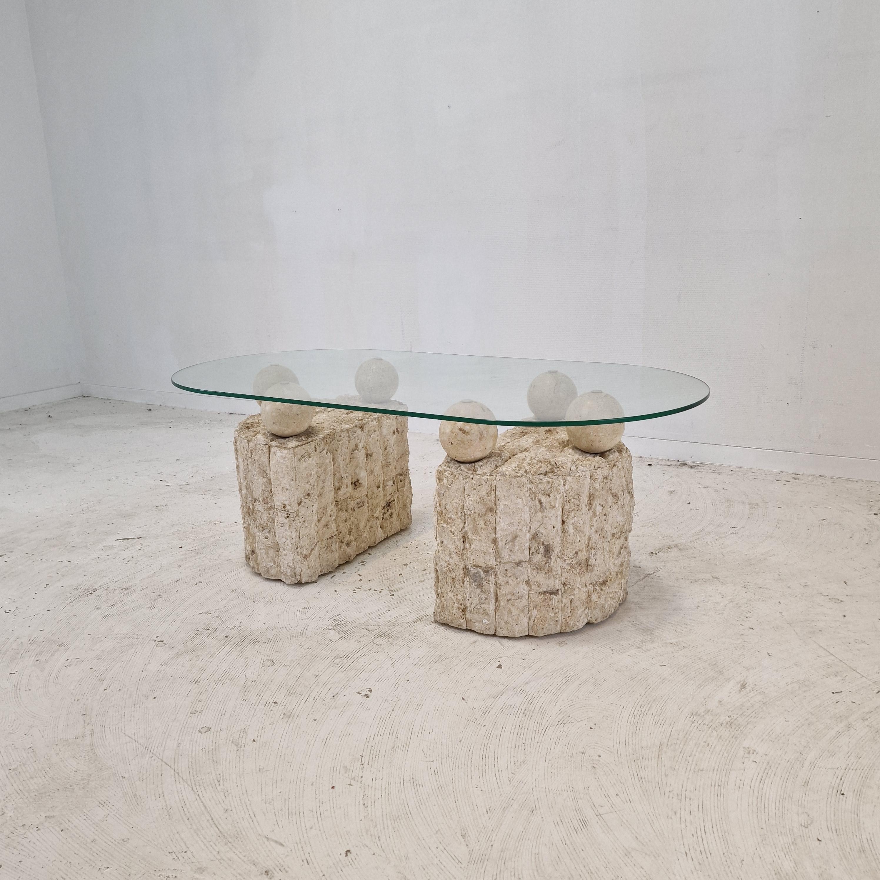 Post-Modern Magnussen Ponte Mactan Stone Coffee or Fossil Stone Table, 1980s For Sale