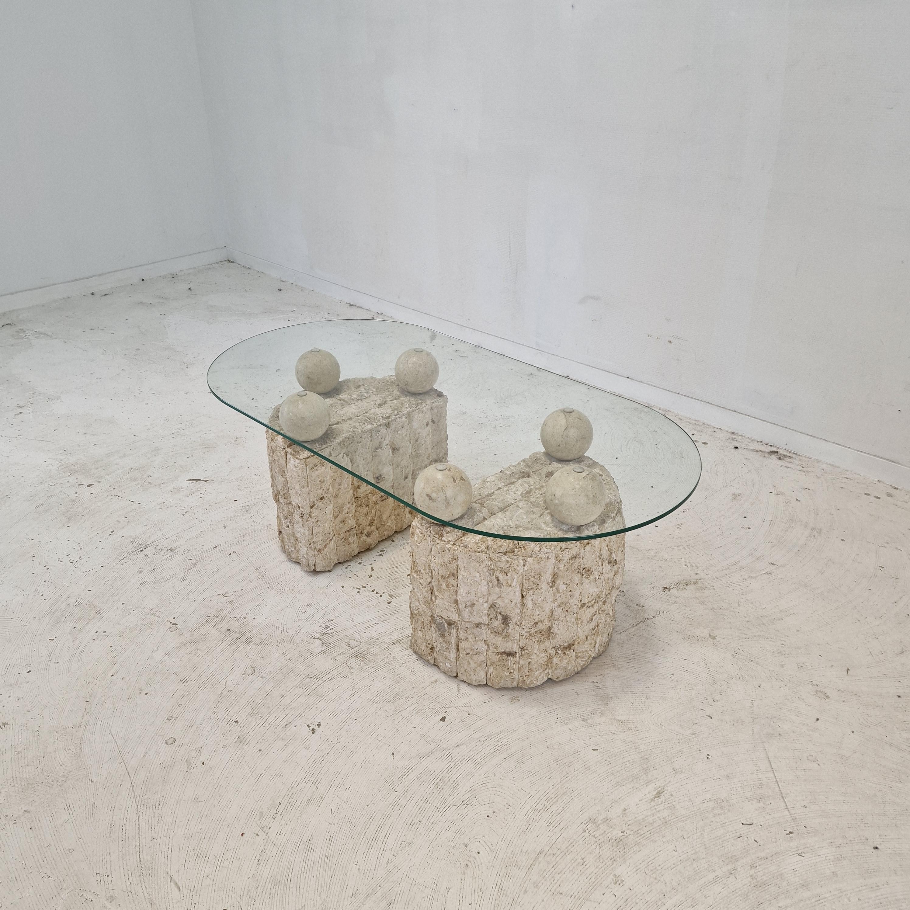 Travertine Magnussen Ponte Mactan Stone Coffee or Fossil Stone Table, 1980s For Sale