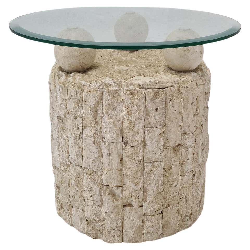 1980s Natural Mactan Stone End or Side Tables with Glass Tops For Sale ...