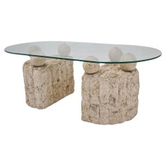 Used Magnussen Ponte Mactan Stone Coffee or Fossil Stone Table, 1980s