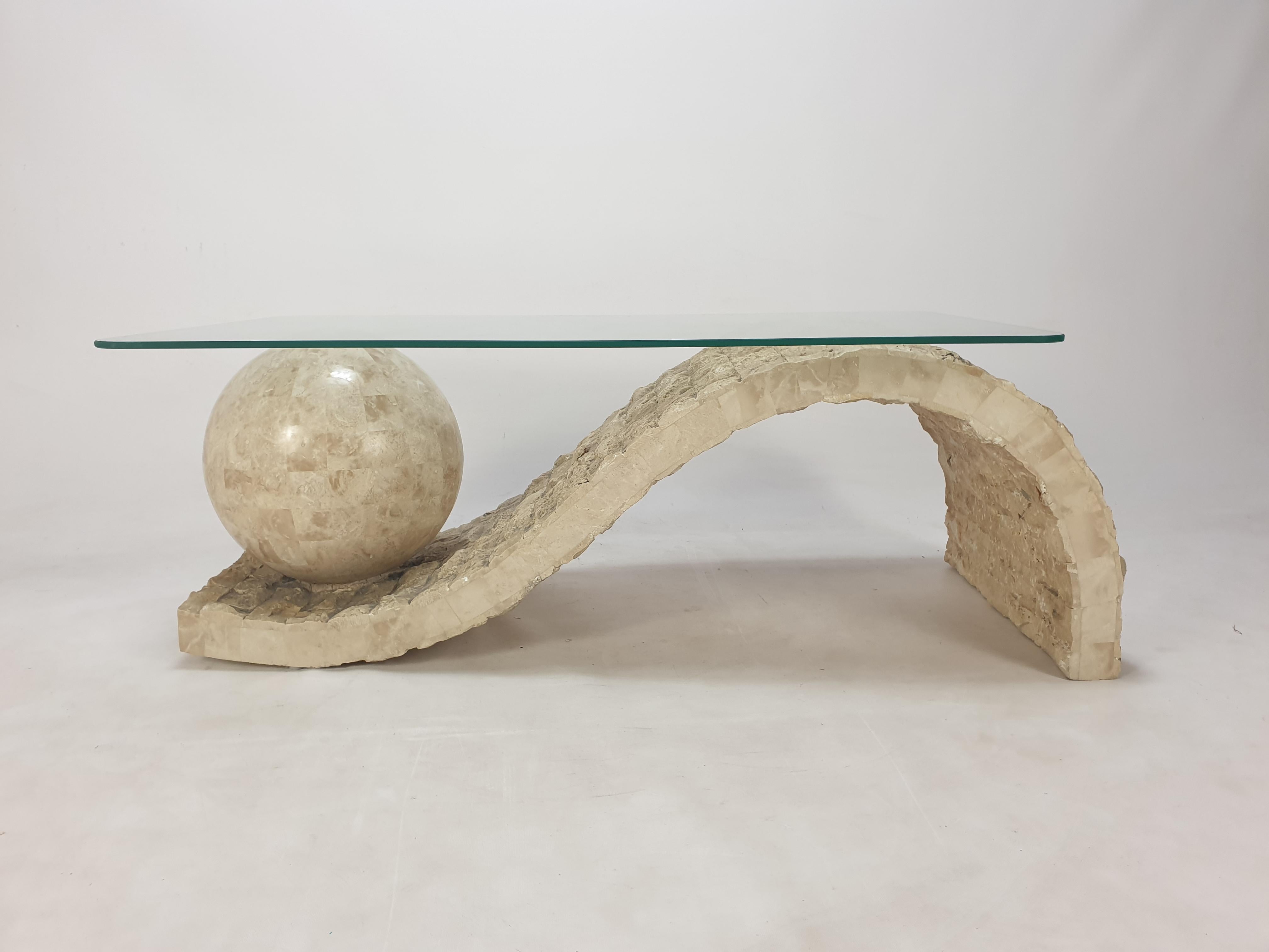 Glass Magnussen Ponte Mactan Stone or Fossil Stone Coffee Table, 1980s For Sale