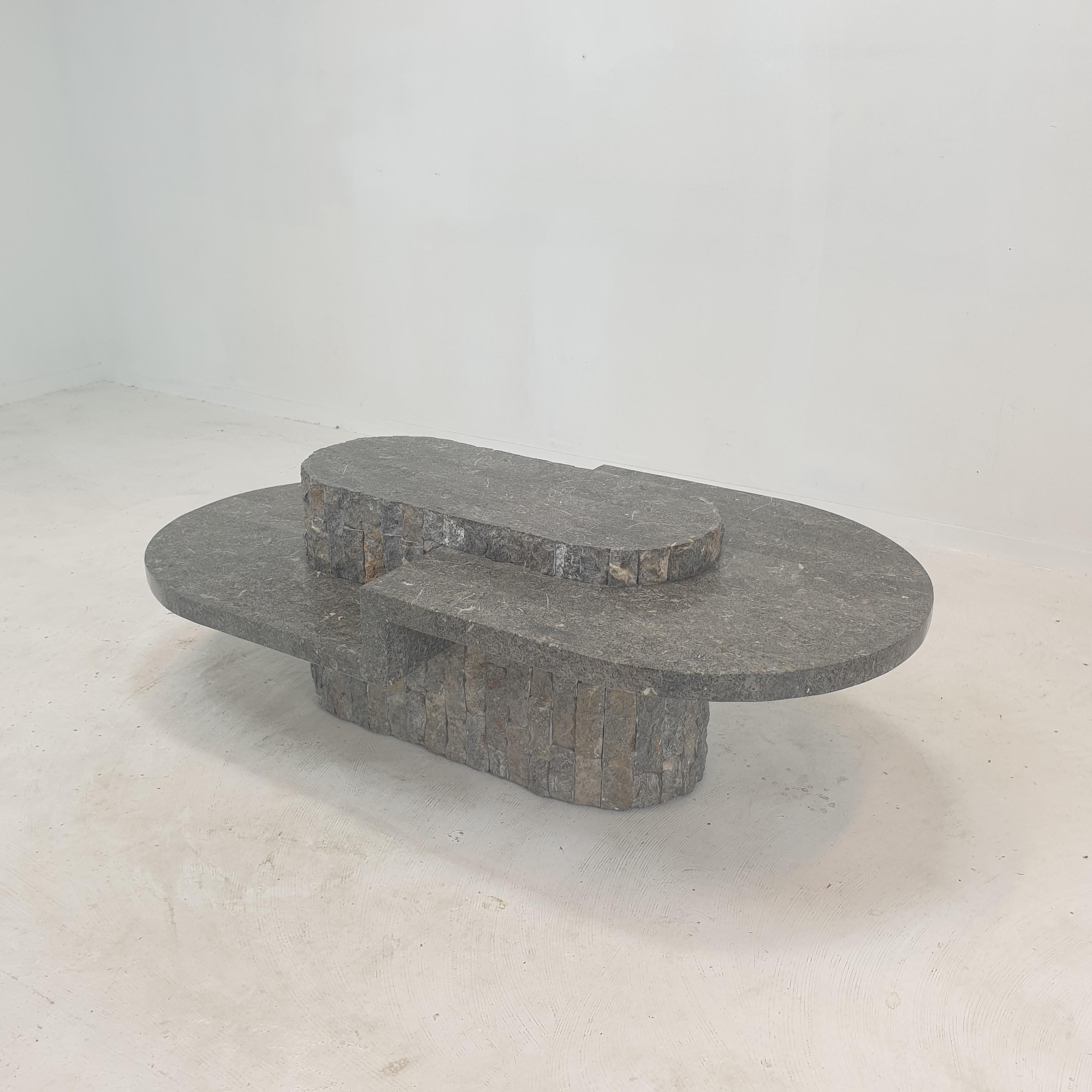 Post-Modern Magnussen Ponte Mactan Stone or Fossil Stone Coffee Table, 1980s For Sale