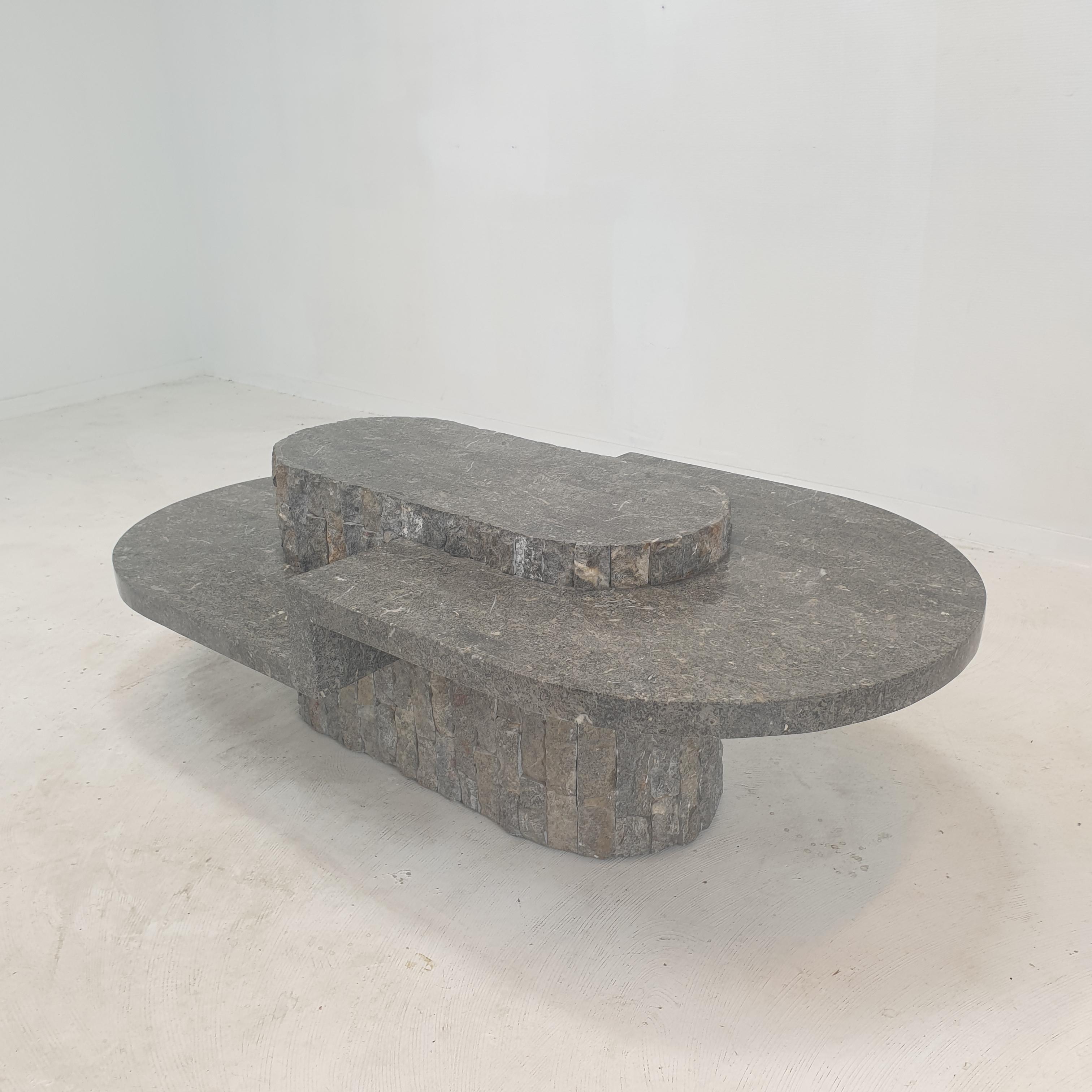 Travertine Magnussen Ponte Mactan Stone or Fossil Stone Coffee Table, 1980s For Sale