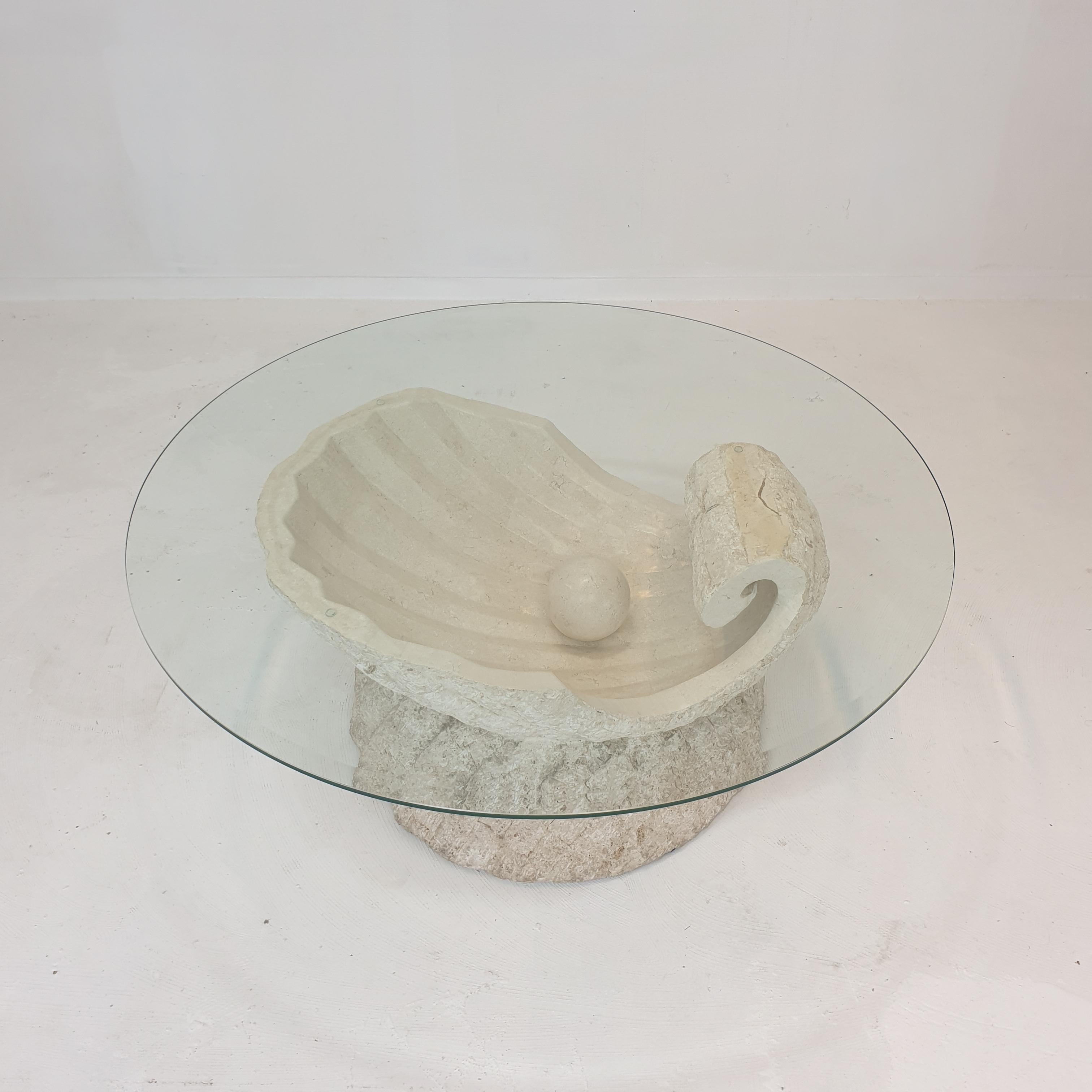 Late 20th Century Magnussen Ponte Mactan Stone or Fossil Stone Shell Coffee Table, 1980s For Sale