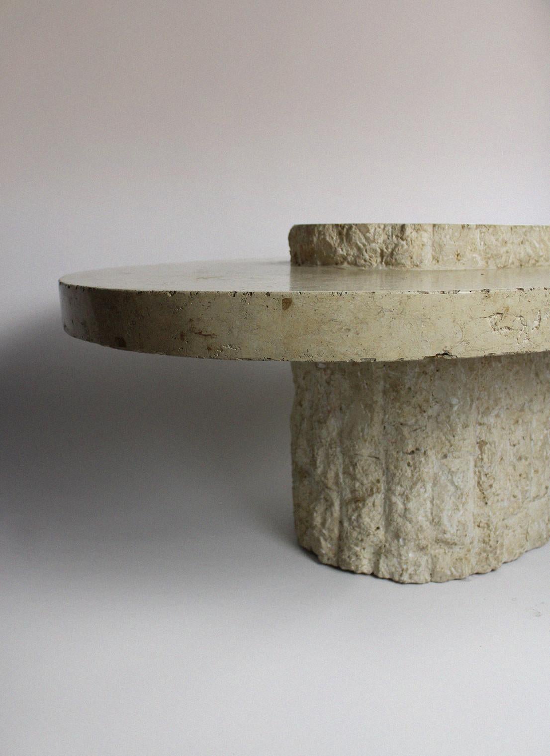 Italian Magnussen Ponte sculptural Mactan Fossil stone oval coffee table Italy 1970