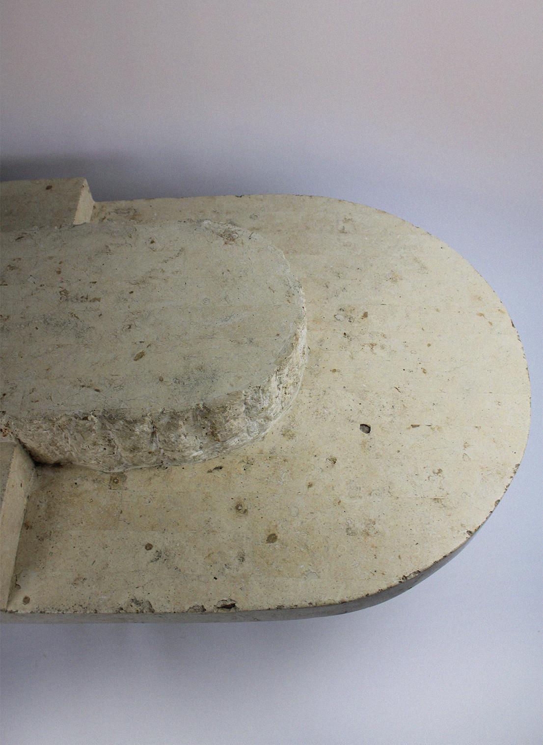 Late 20th Century Magnussen Ponte sculptural Mactan Fossil stone oval coffee table Italy 1970