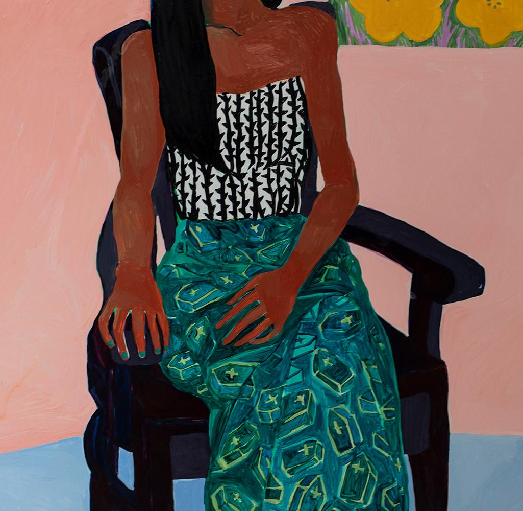 painting of black woman sitting on bed