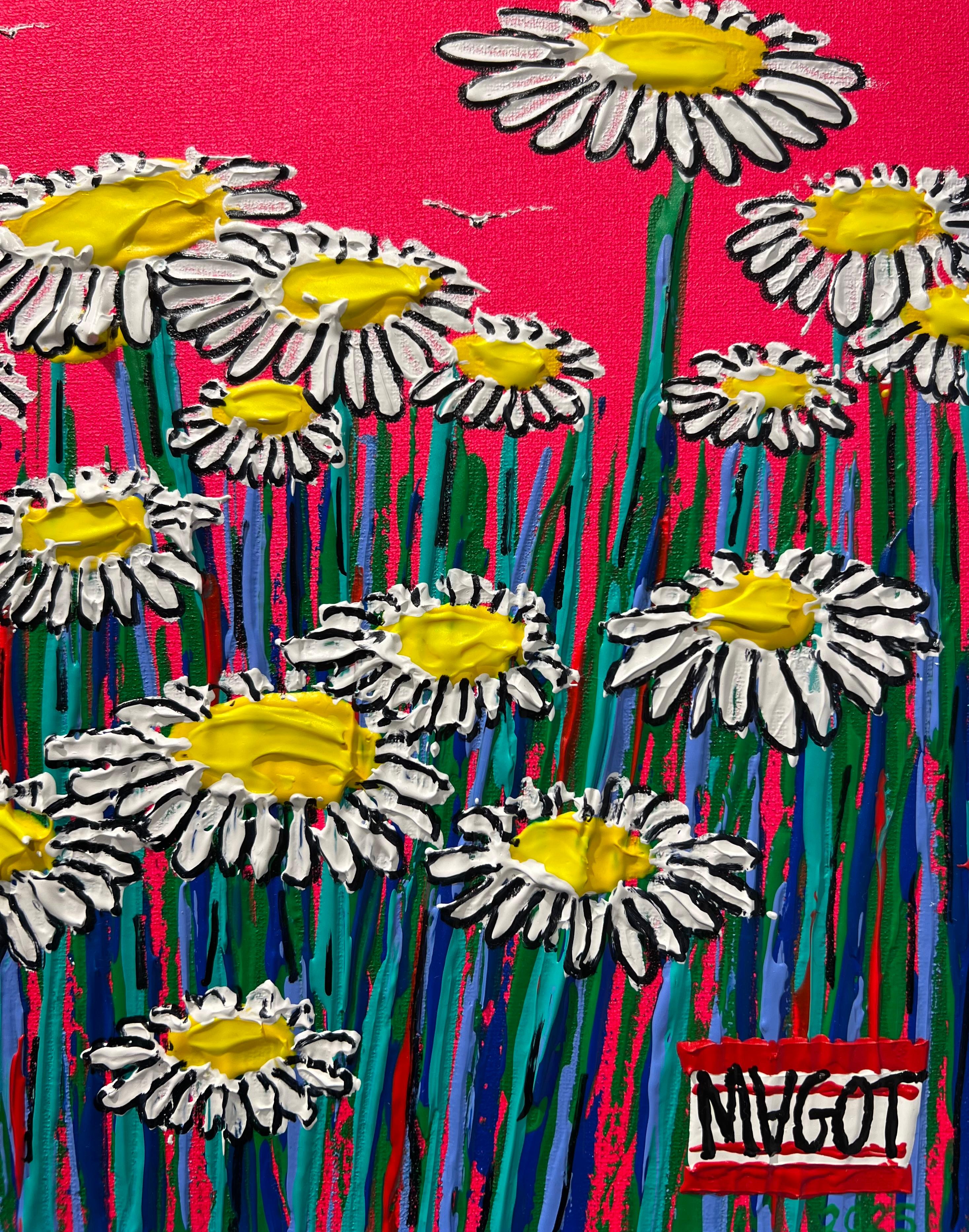 Gänseblümchen #1 Rosa & Mehrfarbig – Painting von Magot