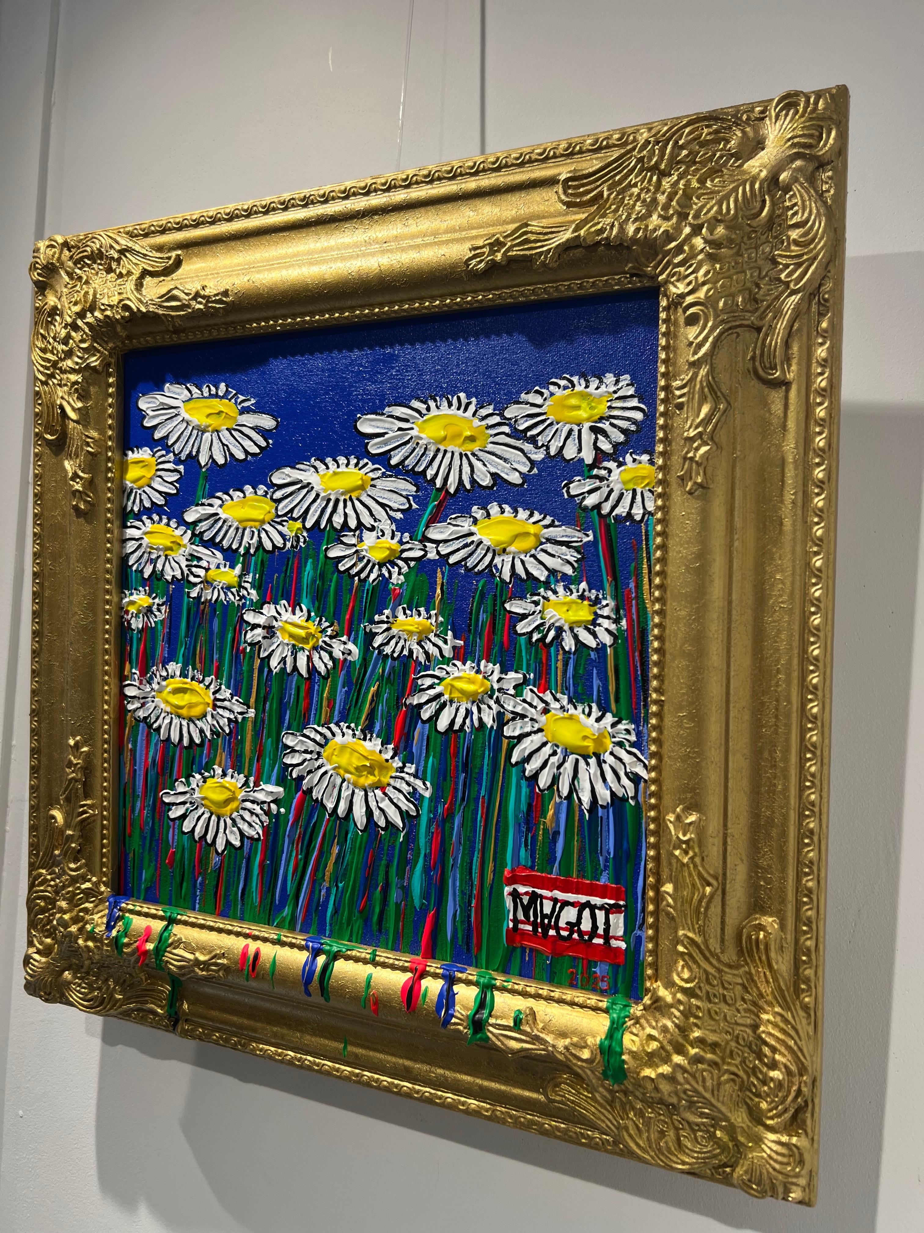 Einzigartiges und originelles Gemälde des französischen zeitgenössischen Künstlers Magot.
Berühmt für seine figurativen und naiven Gemälde im Impasto-Stil.
Aus seiner Serie Daisy.
Gerahmt in einem Holzrahmen, signiert und mit einem