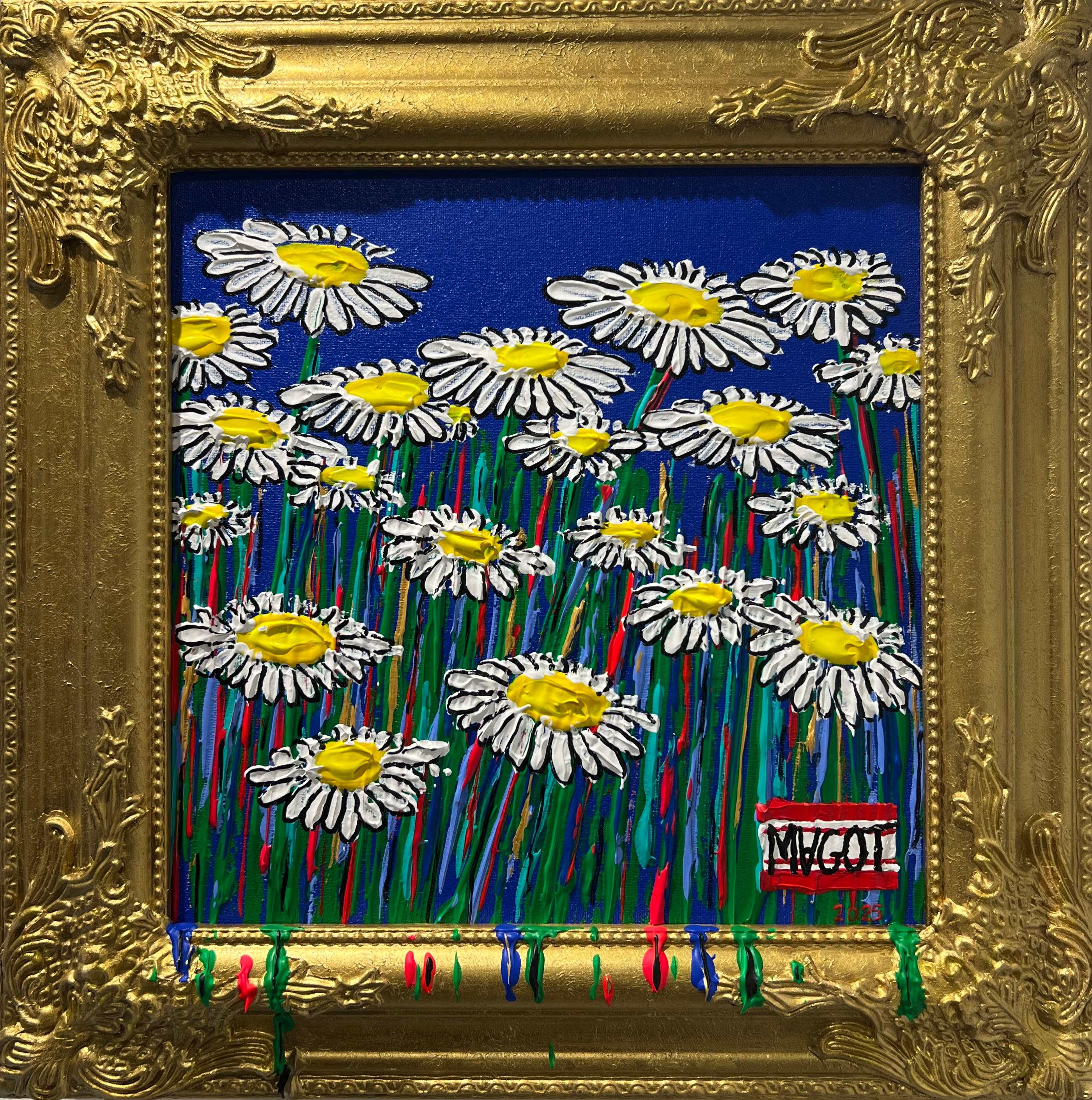 Magot Figurative Painting – Gänseblümchen #2 Blau & Mehrfarbig