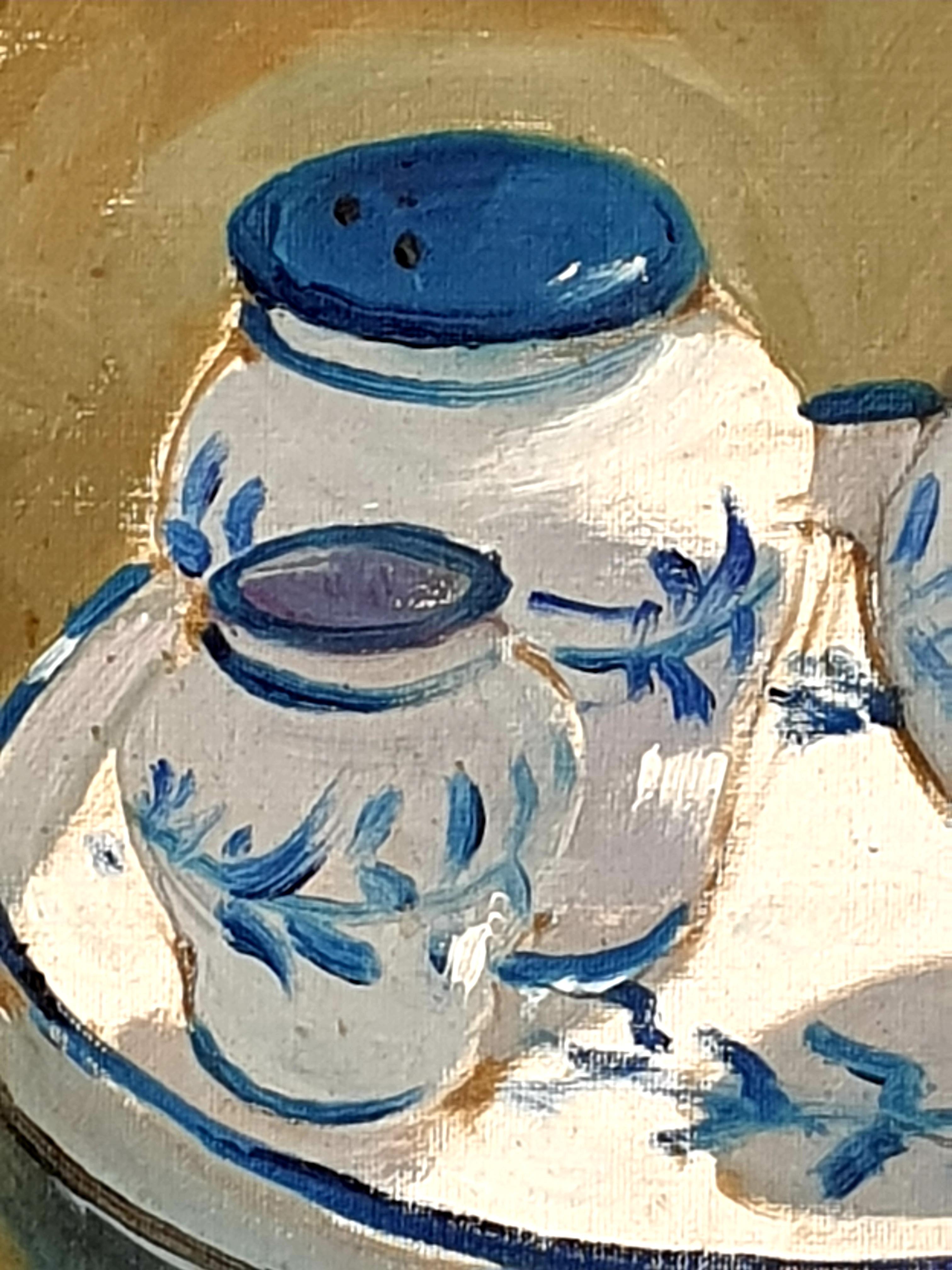 Natura morta impressionista olio su tavola. Pepe, Sale e Stecchii'... - Interior Painting Marrone di Magotti