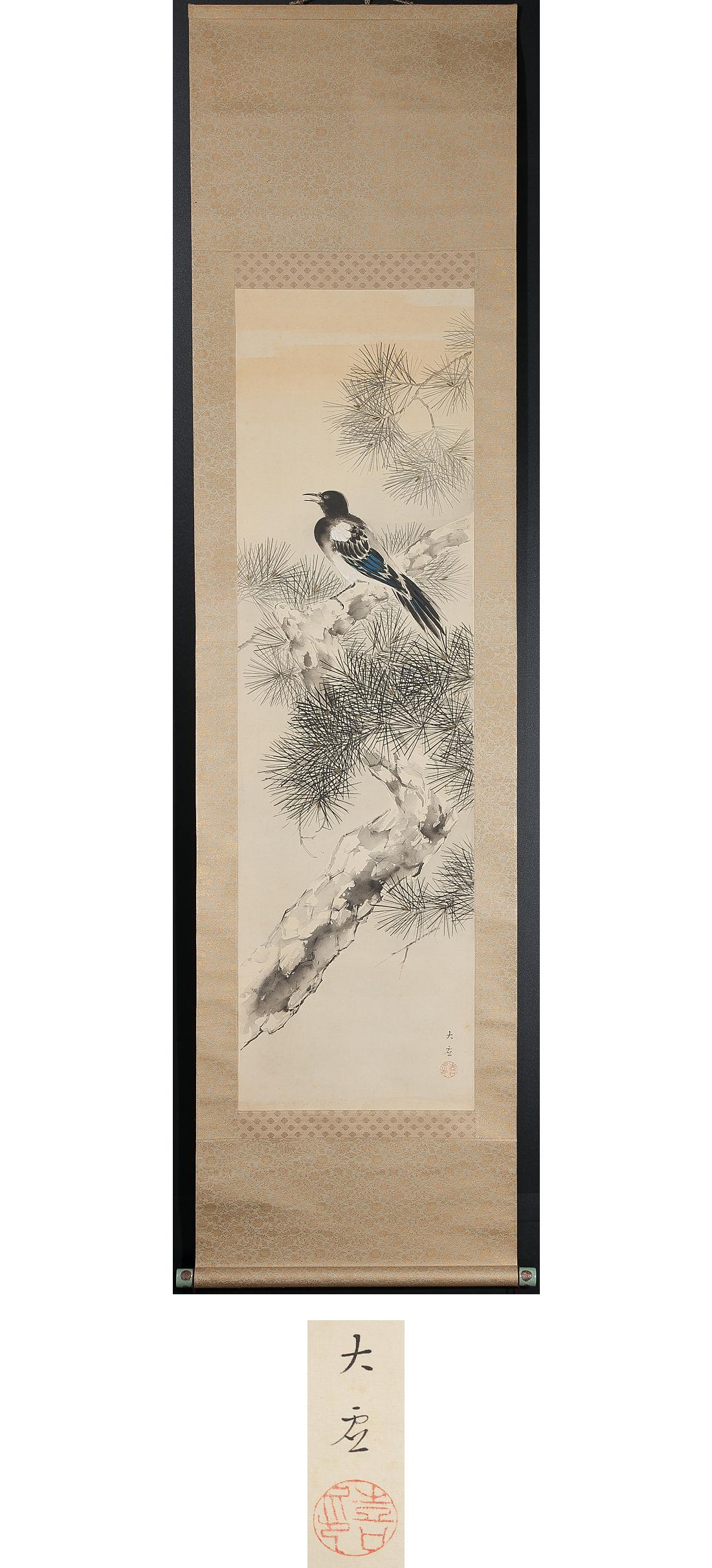 Japonais Scène de Magpie Nihonga Scène de la période Meiji/Taisho Rouleau de l'artiste japonais Période Meiji en vente