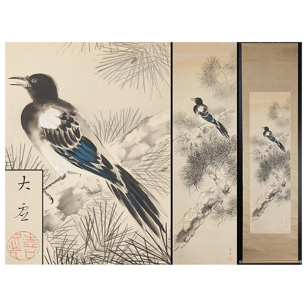 Magpie Nihonga Scene Meiji/Taisho Period Scroll Japan Artist Meiji Period
