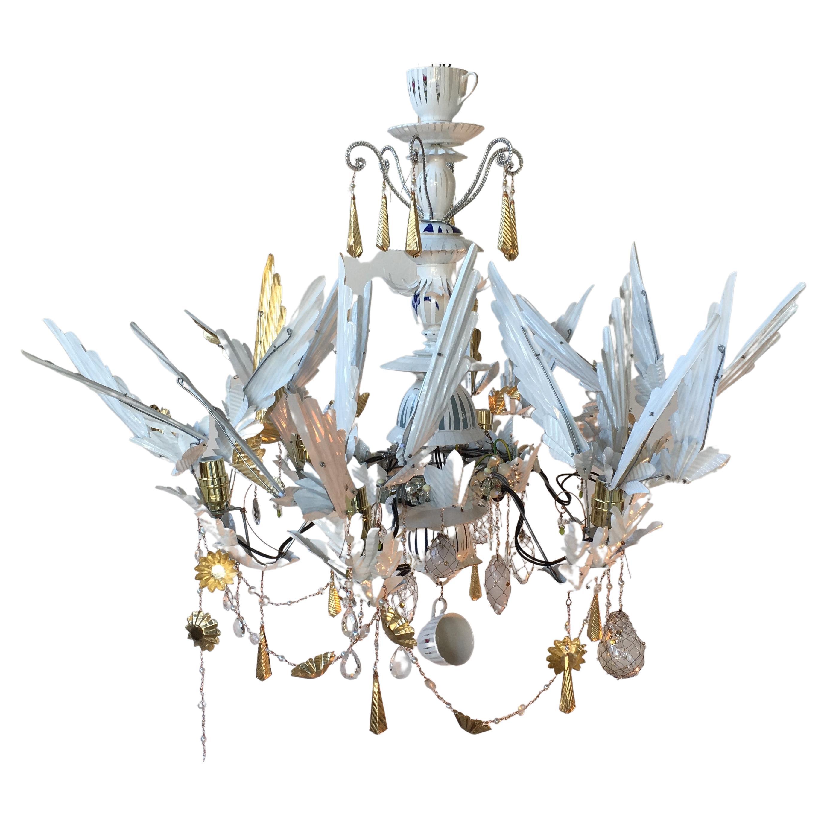 Magpie Teacup Frenzy Chandelier For Sale