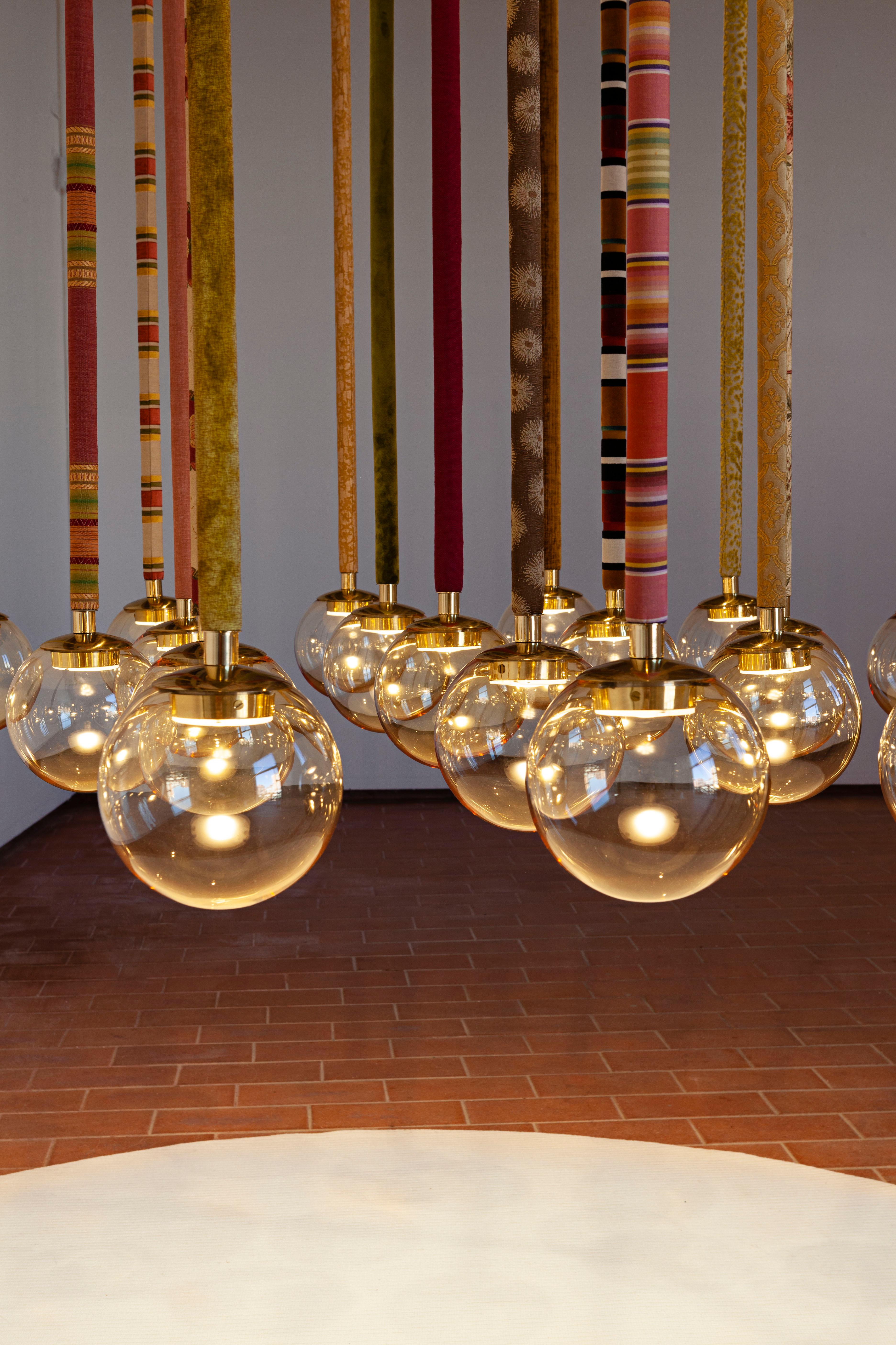 Italian 21st Century Filippo Feroldi Suspension Lamps Murano Glass Brass Various Colors For Sale