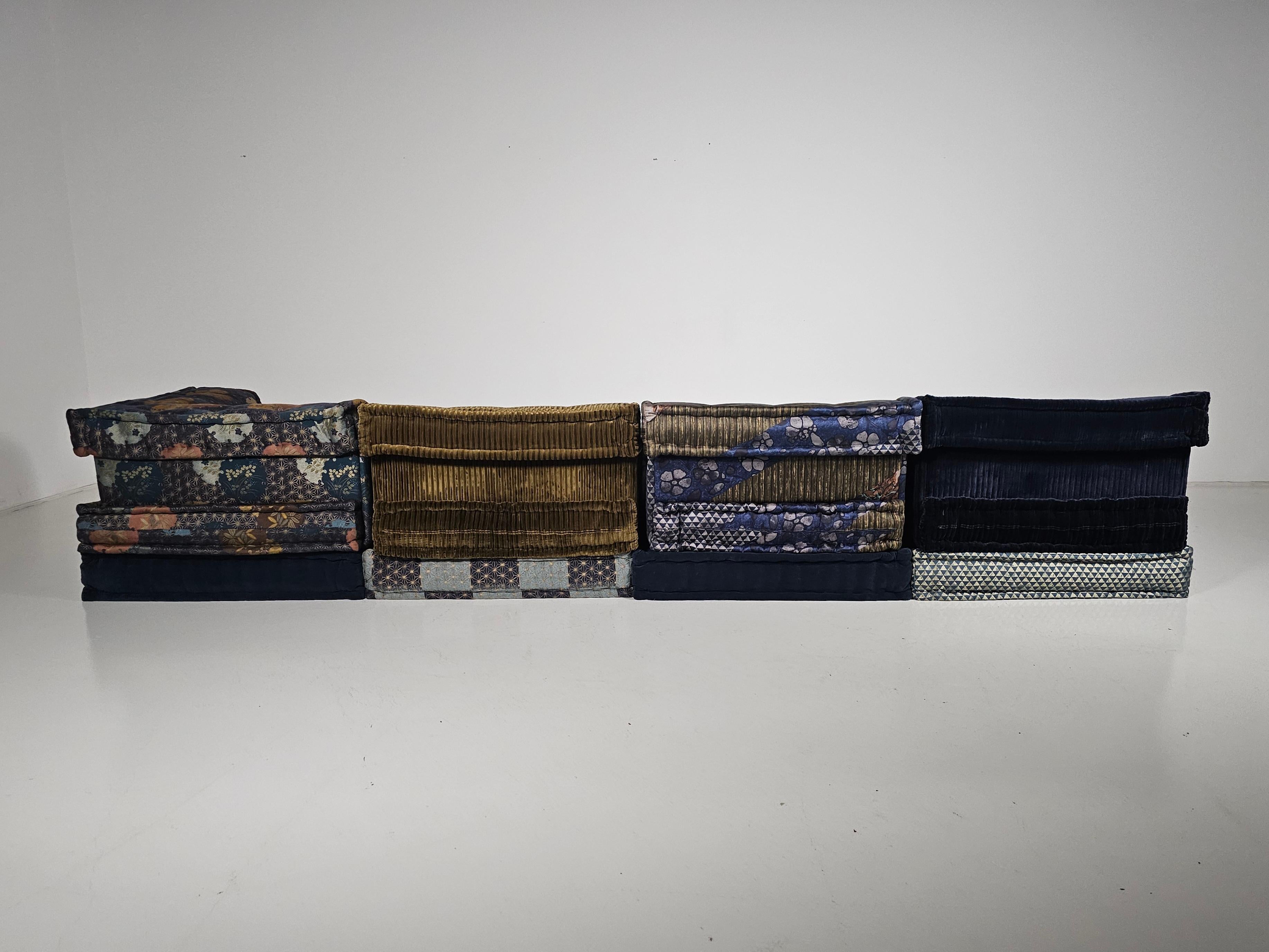Mid-Century Modern Mah Jong 10 piece sectional sofa in Kenzo Takada fabric, Roche Bobois, France