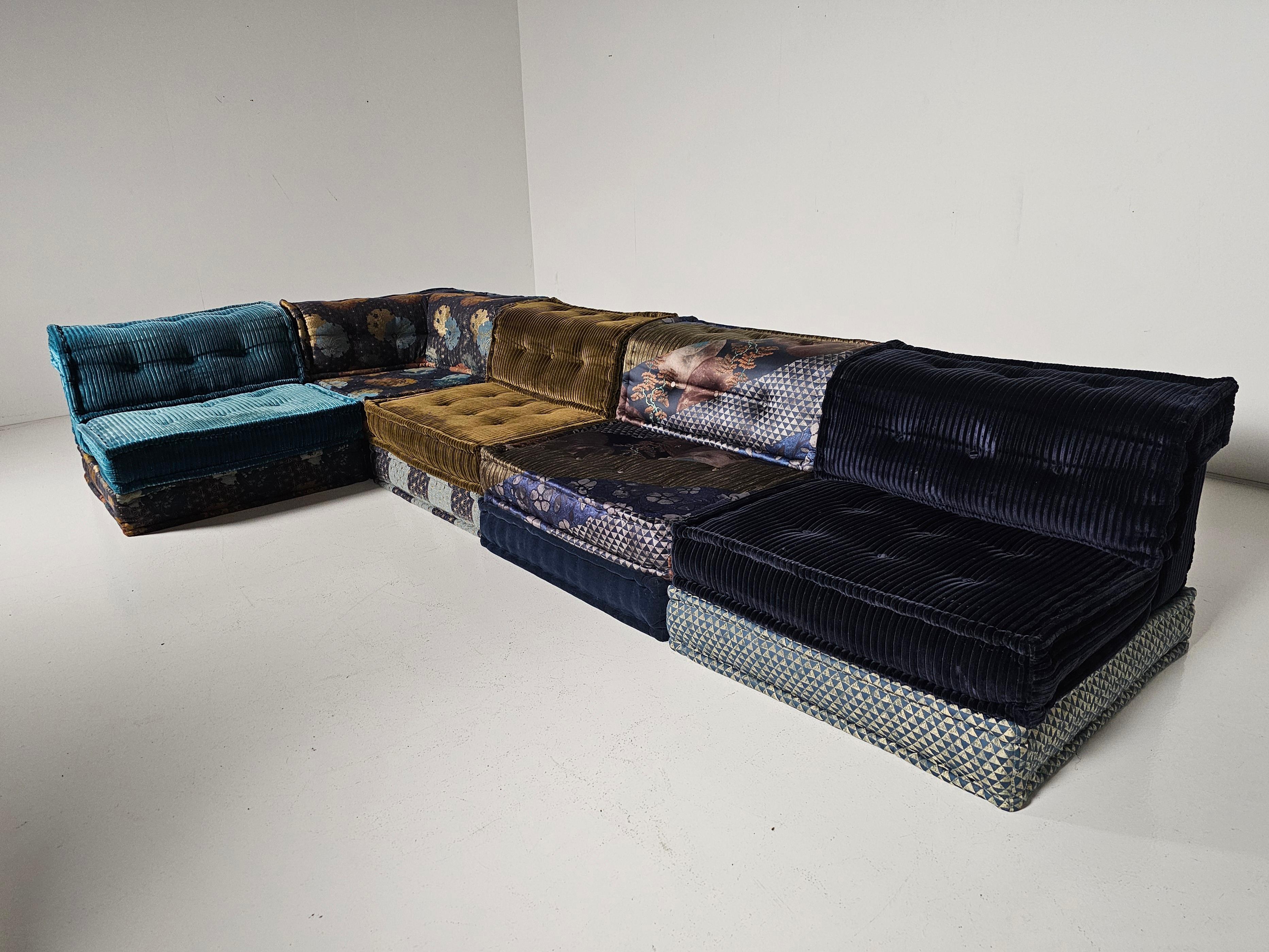 European Mah Jong 10 piece sectional sofa in Kenzo Takada fabric, Roche Bobois, France