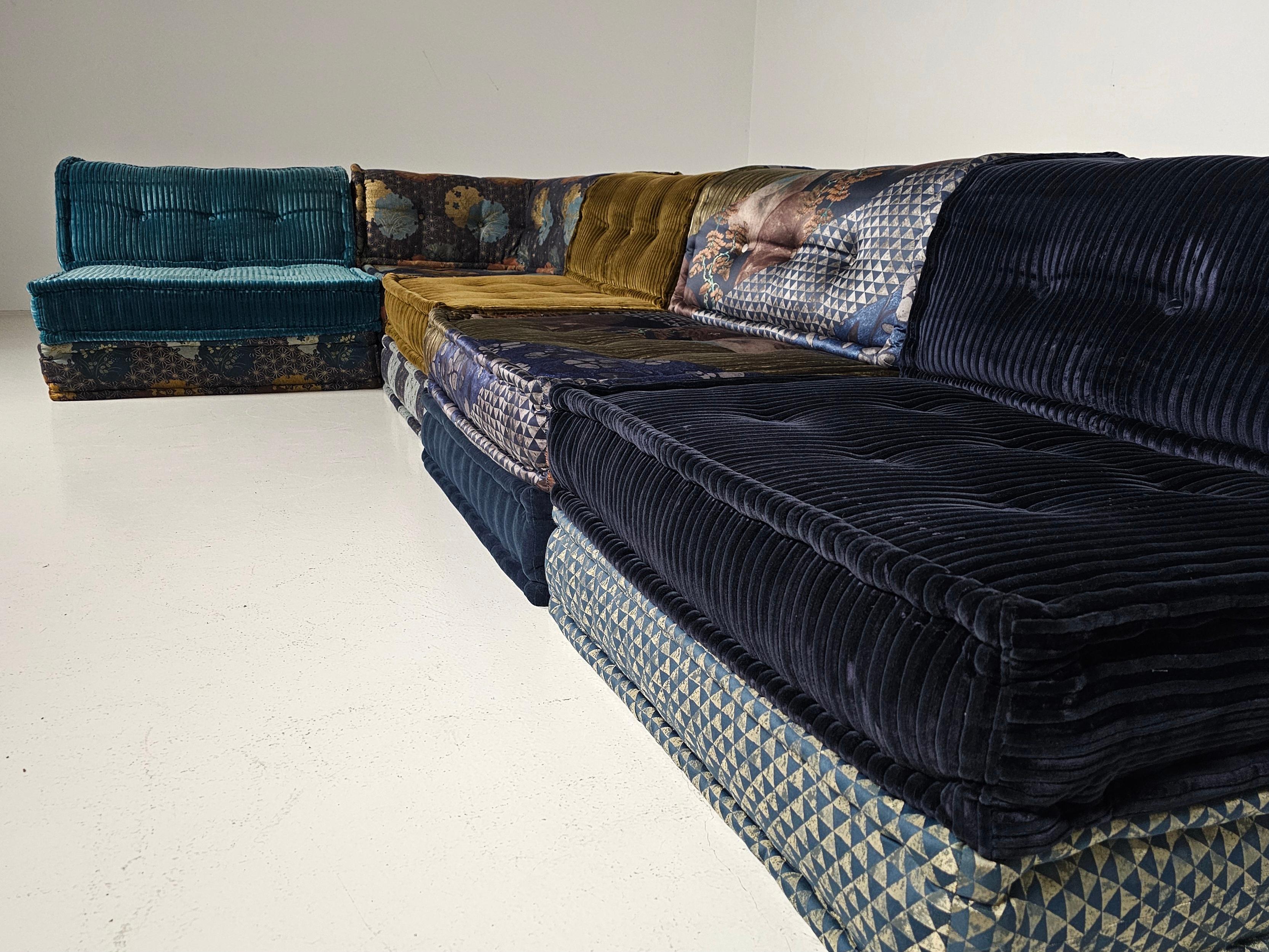 Cotton Mah Jong 10 piece sectional sofa in Kenzo Takada fabric, Roche Bobois, France