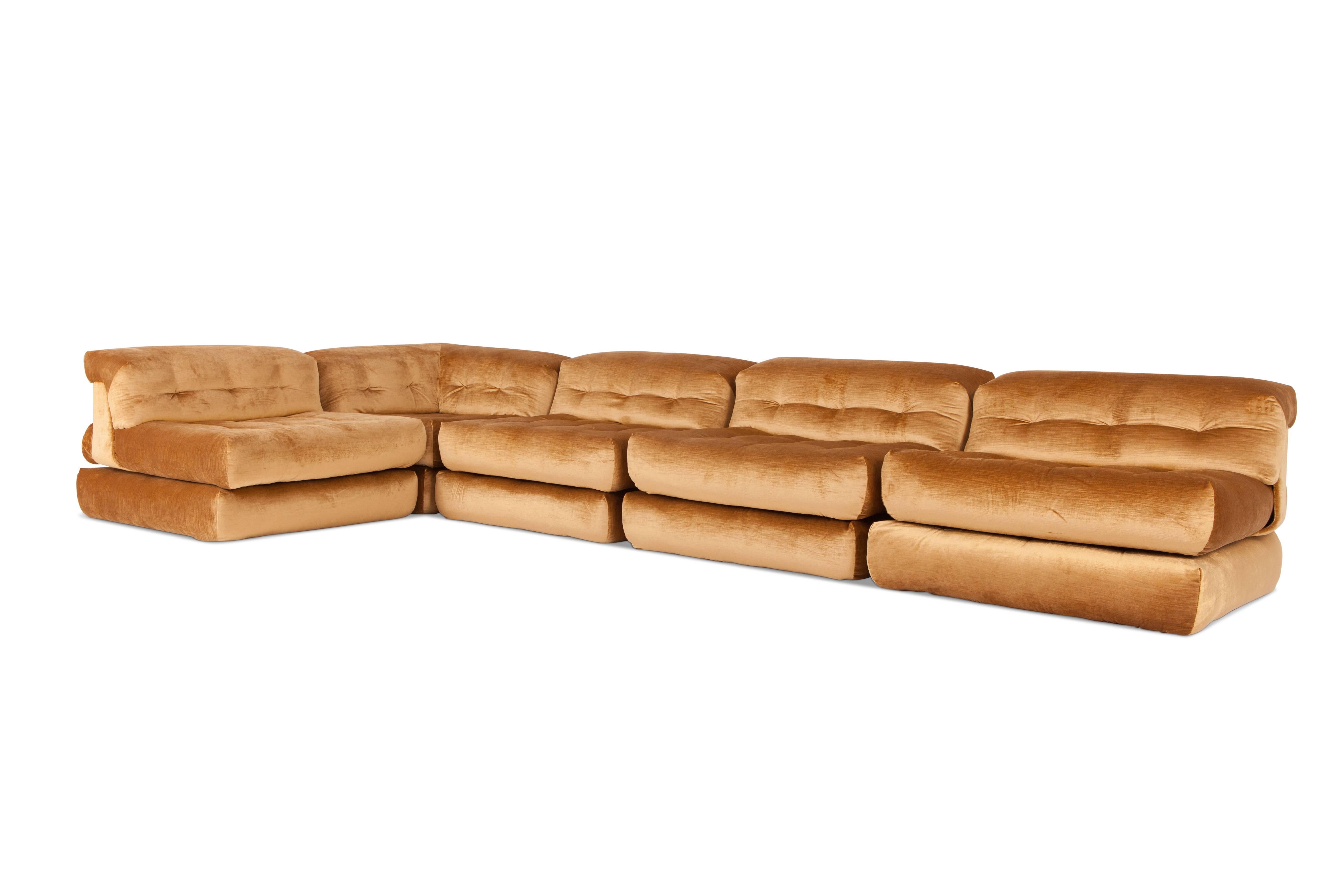 Mid-Century Modern Mah Jong First Edition Modular Sectional Sofa in Gold Velvet by Roche Bobois