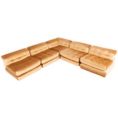 Retro Mah Jong First Edition Modular Sofa in Gold Velvet by Roche Bobois