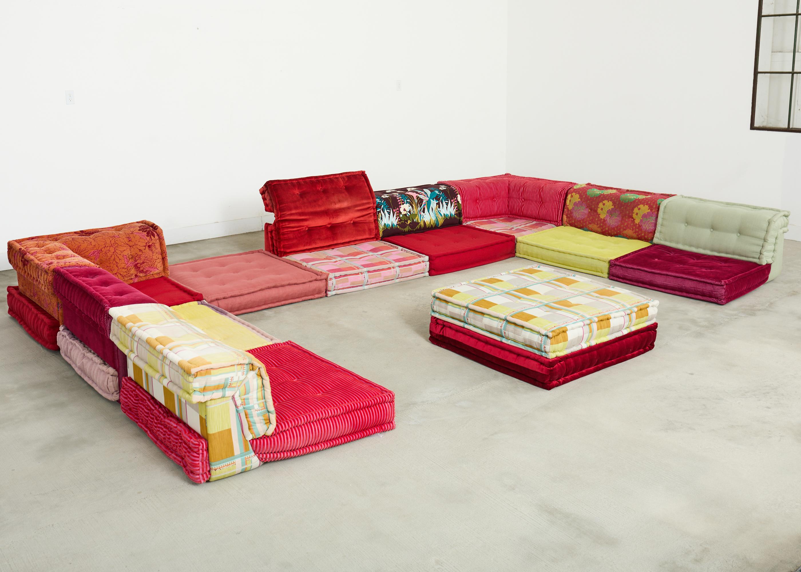 Iconic large Roche Bobois Mah Jong modular sectional sofa designed in the midcentury by Hans Hopfer. The dramatic sofa features Kenzo Takada (Japanese 1939-2020) and Missoni fabrics circa 2015. Designed in France and hand-made in Italy the set