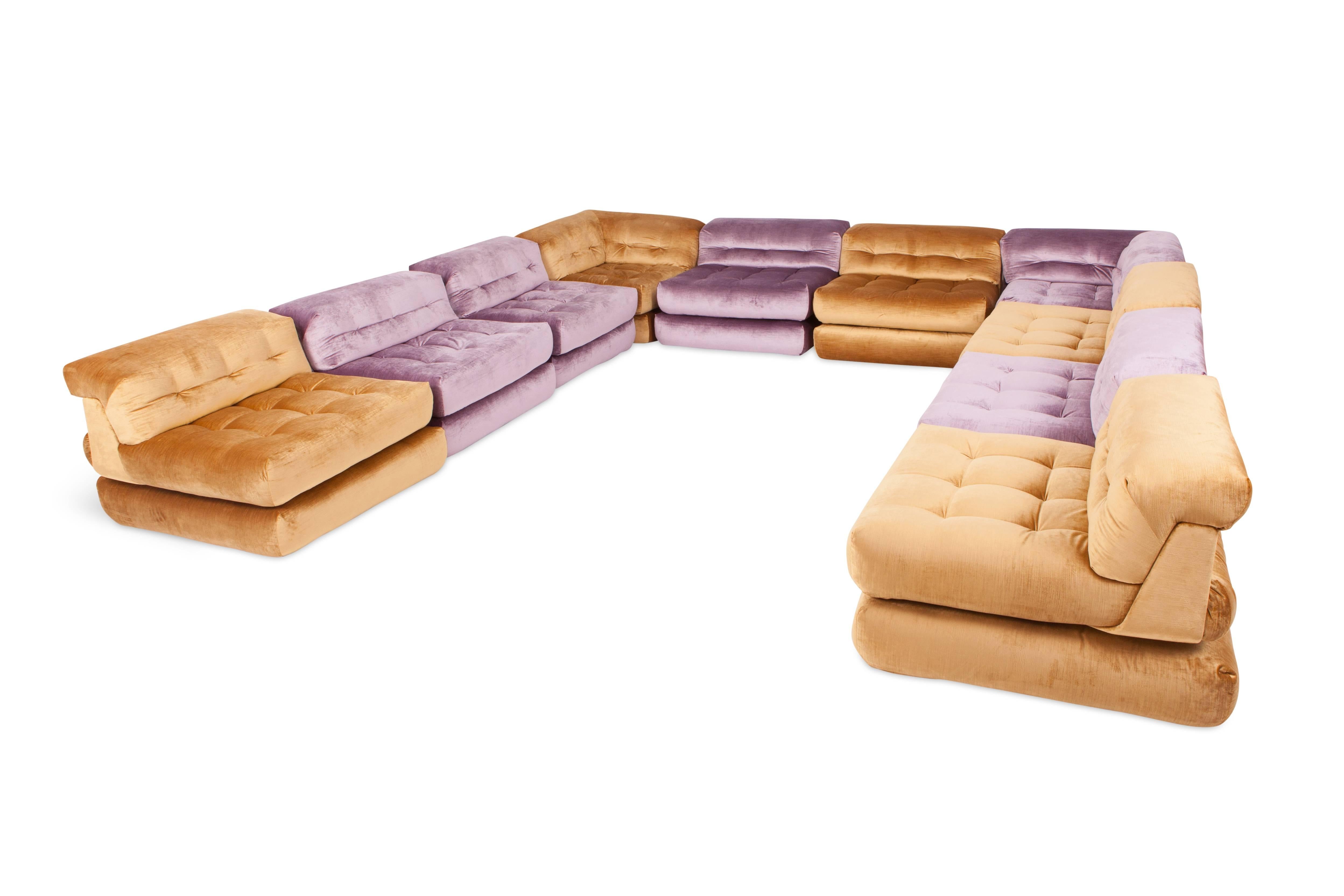 Mah Jong Modular 1970s Sectional Sofa in Gold Velvet by Hans Hopfer 5