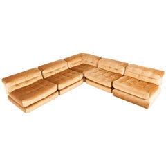 Mah Jong Modular 1970s Sectional Sofa in Gold Velvet by Hans Hopfer