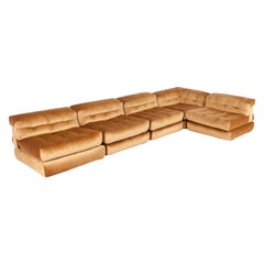 Vintage Mah Jong Modular 1970s Sectional Sofa in Gold Velvet by Hans Hopfer