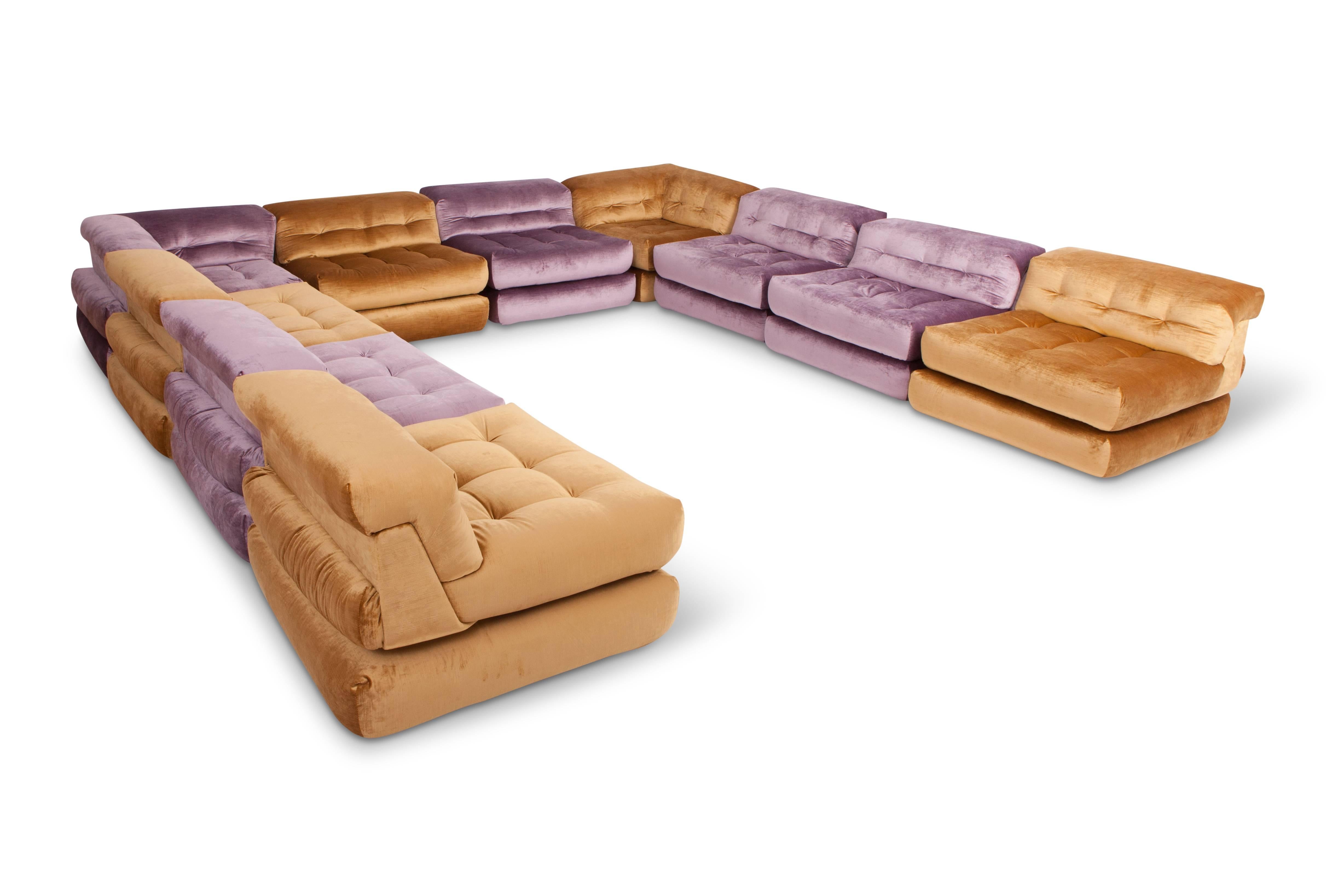 Mah Jong Modular Sectional Sofa in Gold Velvet by Roche Bobois 1