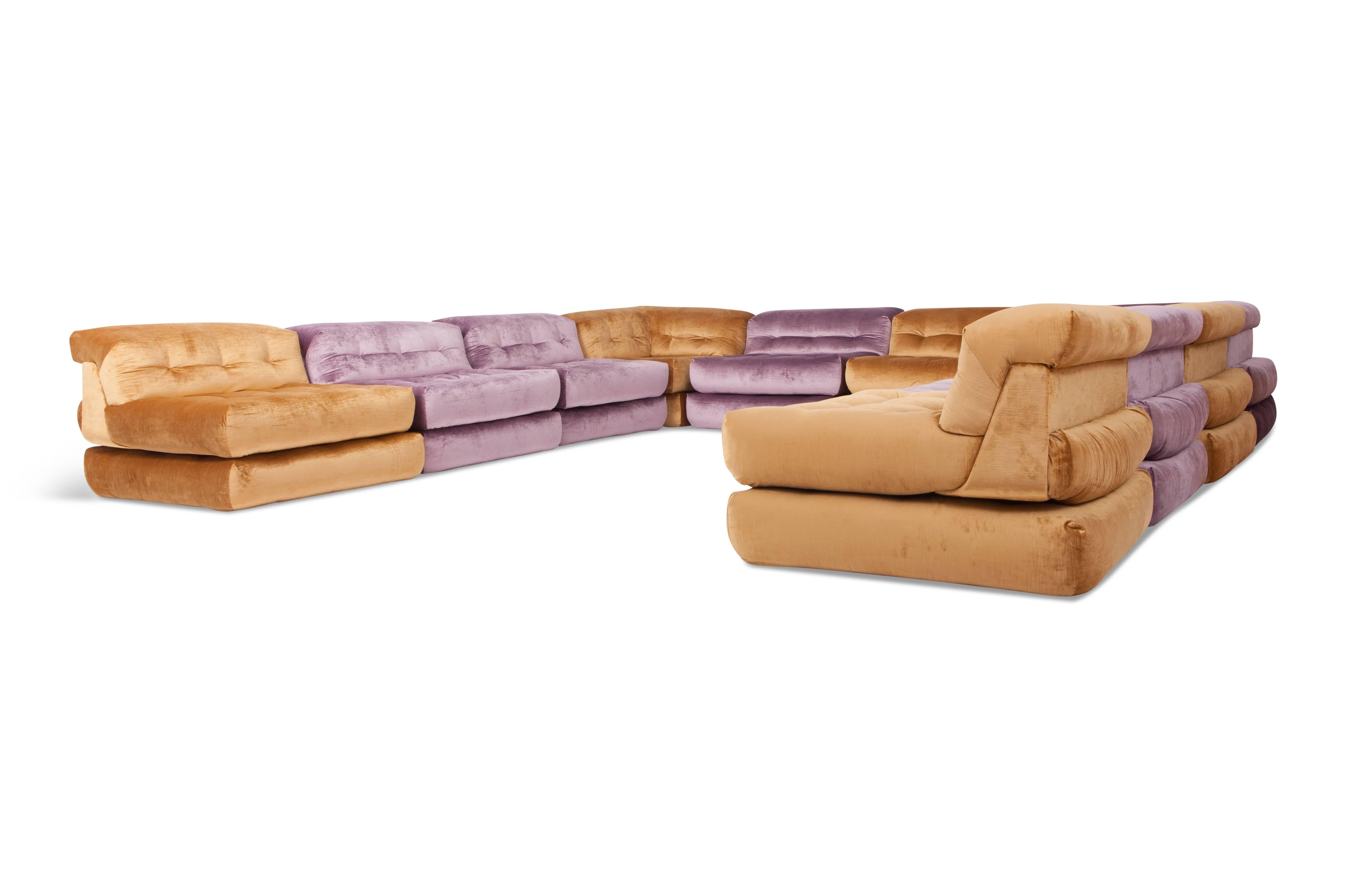 Mah Jong Modular Sectional Sofa in Gold Velvet by Roche Bobois 2