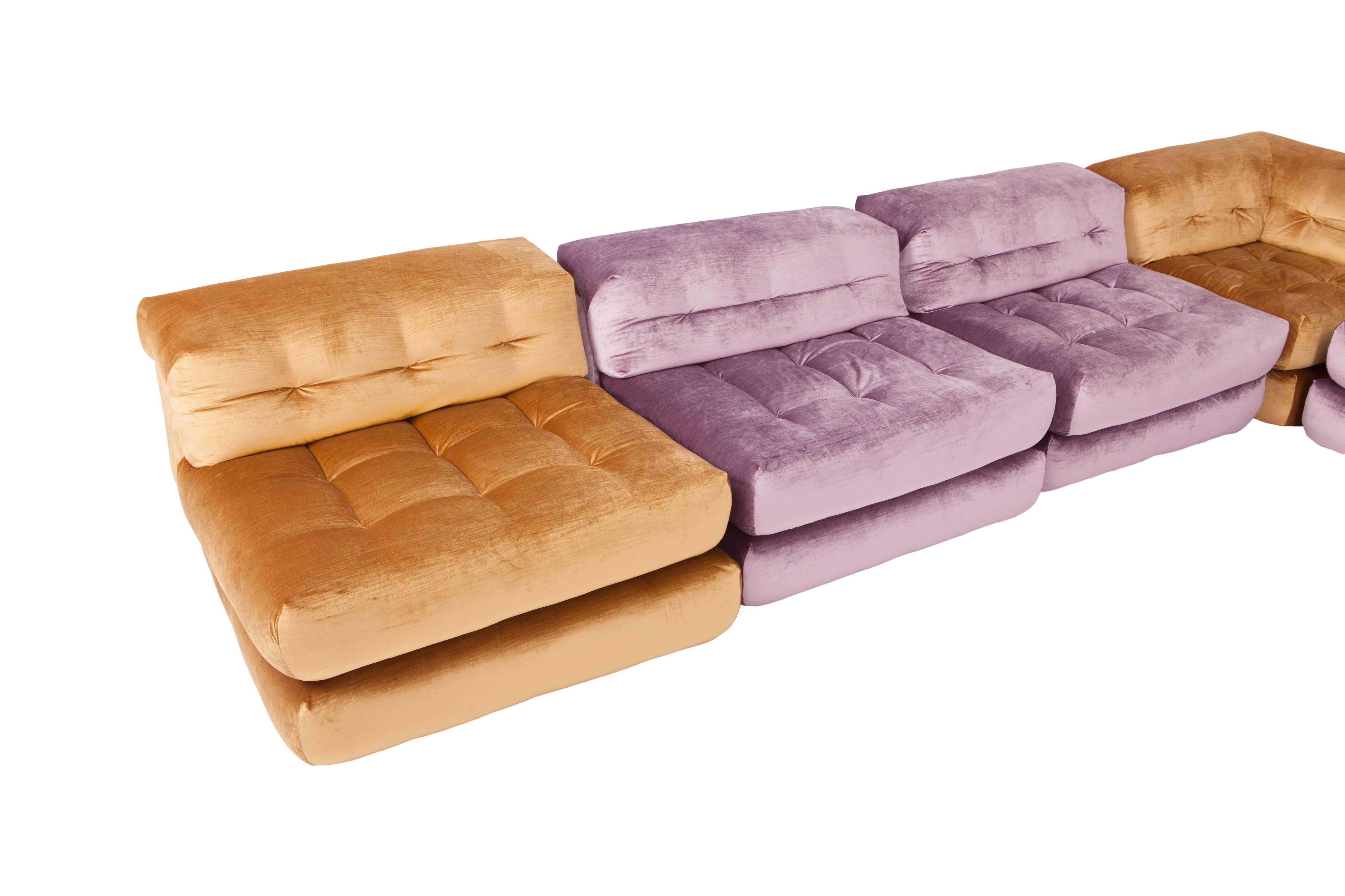 Mah Jong Modular Sectional Sofa in Gold Velvet by Roche Bobois 4