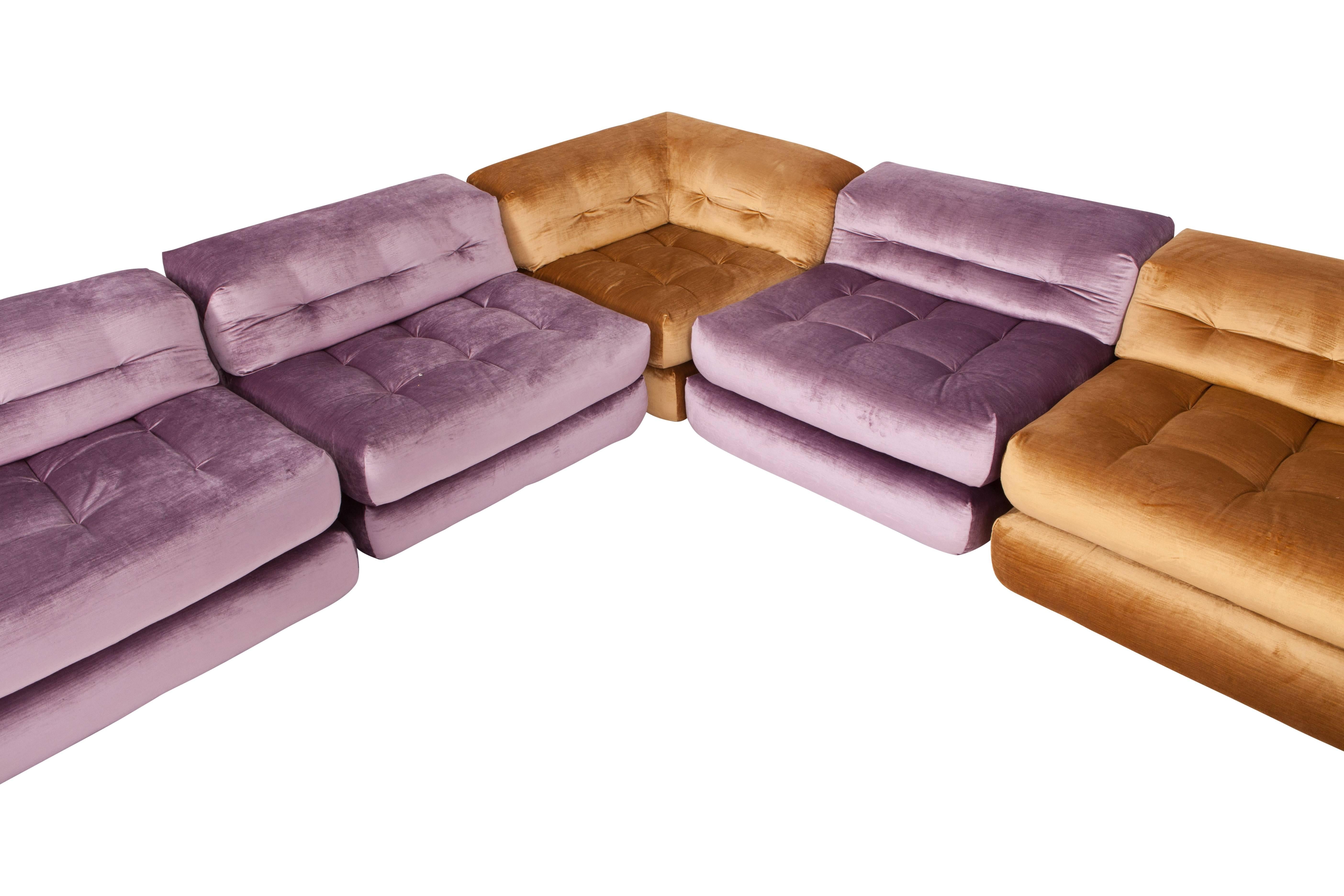 Mah Jong Modular Sectional Sofa in Gold Velvet by Roche Bobois 6