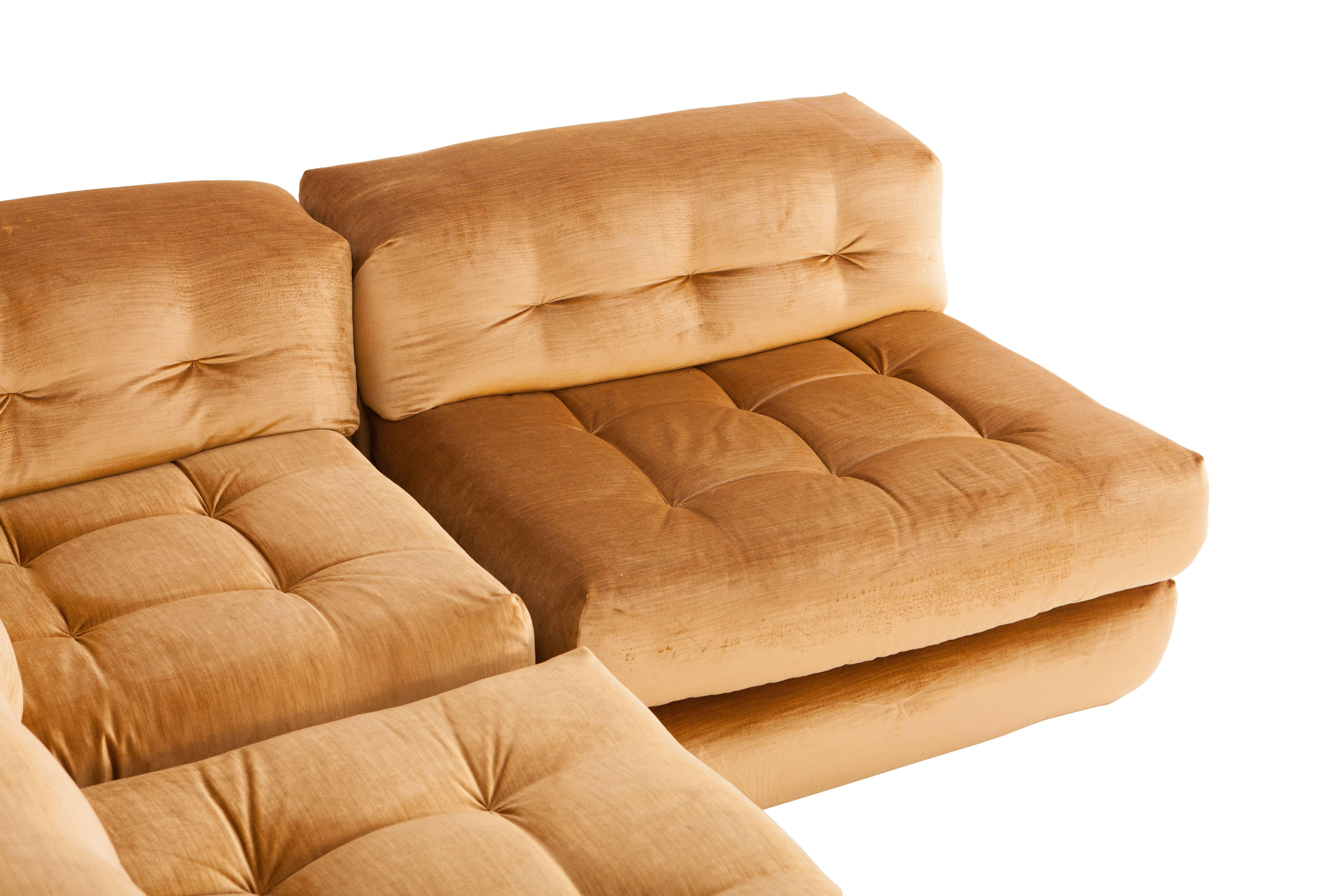 French Mah Jong Modular Sectional Sofa in Gold Velvet by Roche Bobois
