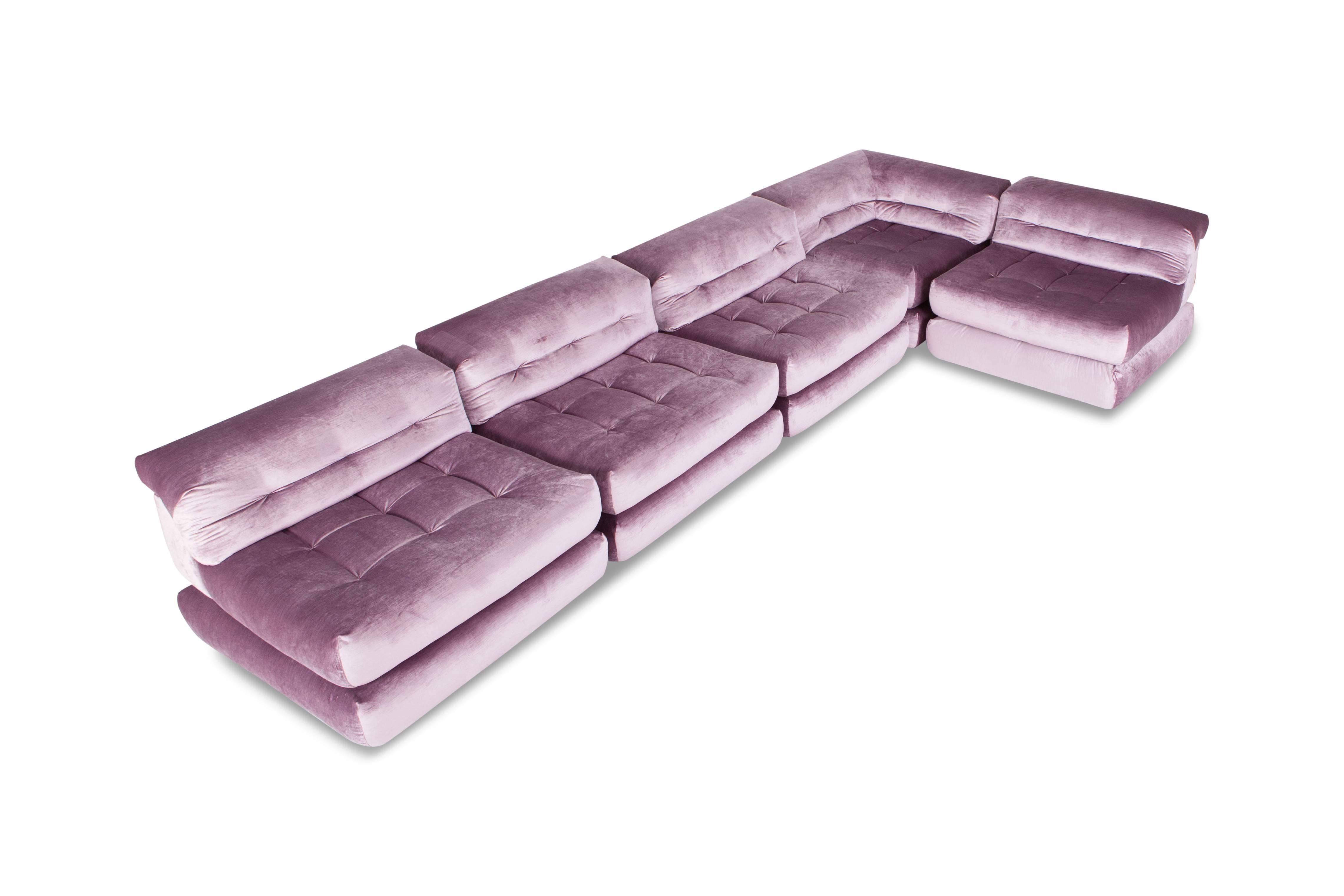 Mah Jong sectional Sofa in Purple Velvet by Roche Bobois 1