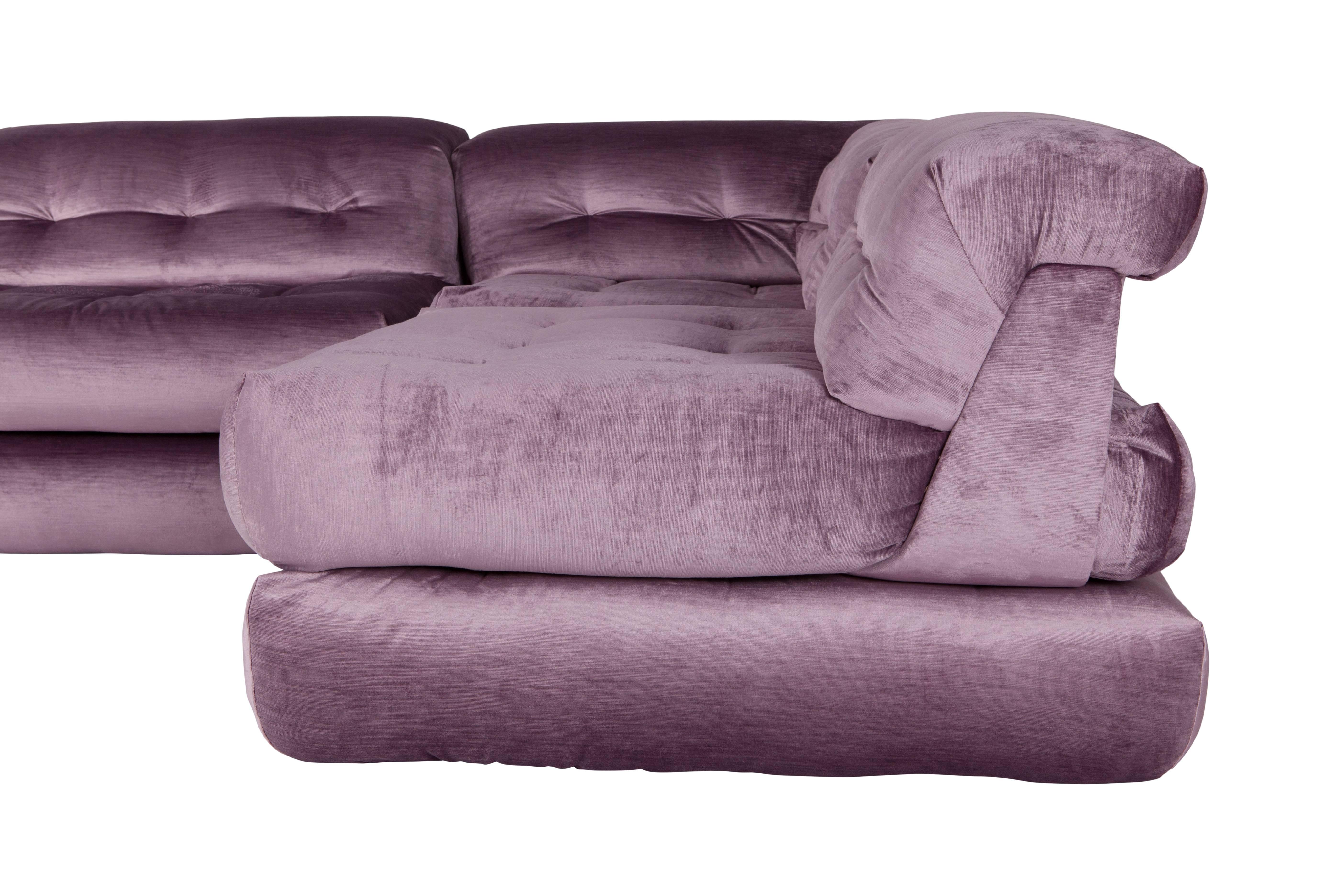 Mid-Century Modern Mah Jong sectional Sofa in Purple Velvet by Roche Bobois