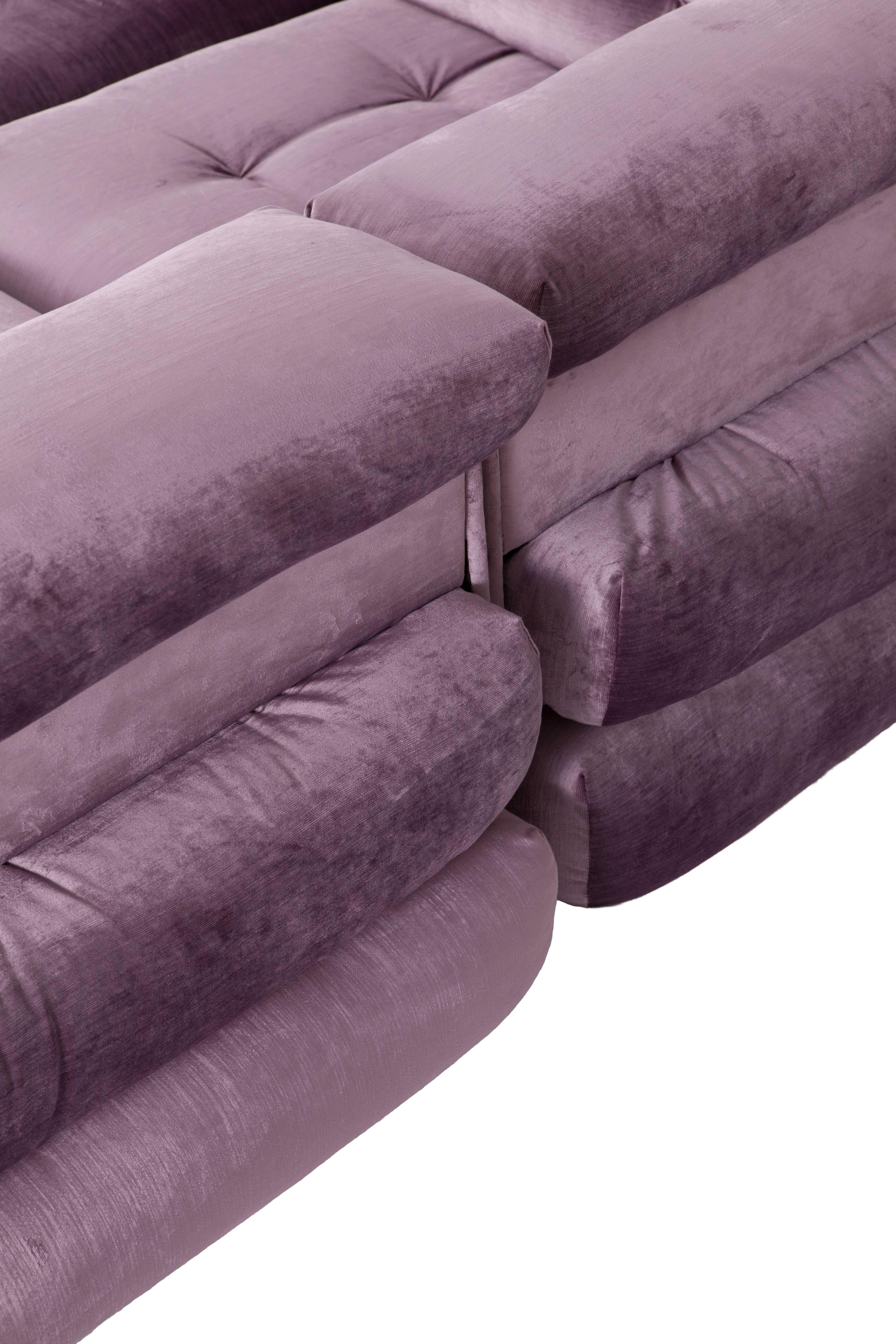 Mah Jong sectional Sofa in Purple Velvet by Roche Bobois In Good Condition In Antwerp, BE