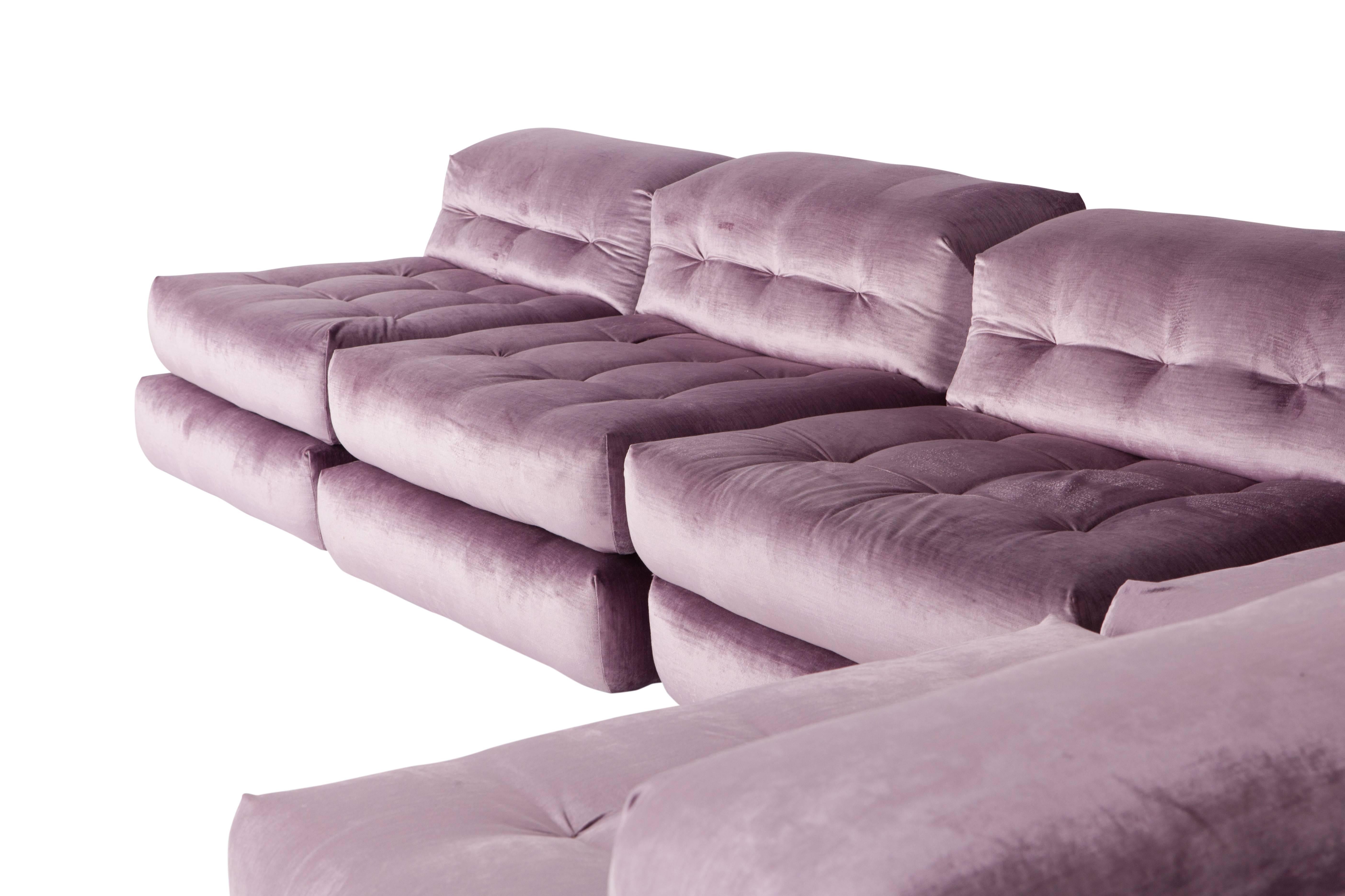 Late 20th Century Mah Jong sectional Sofa in Purple Velvet by Roche Bobois