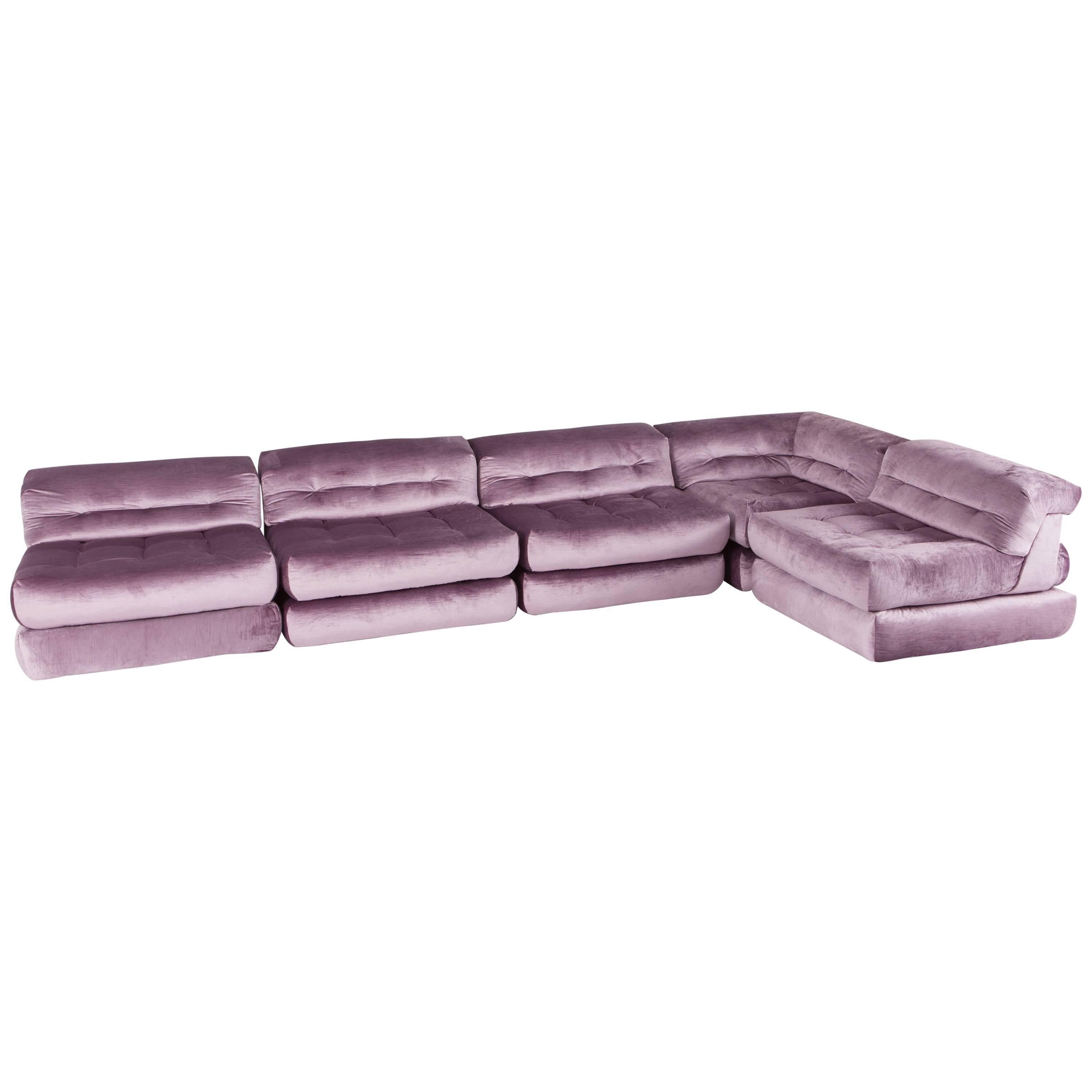 Mah Jong sectional Sofa in Purple Velvet by Roche Bobois
