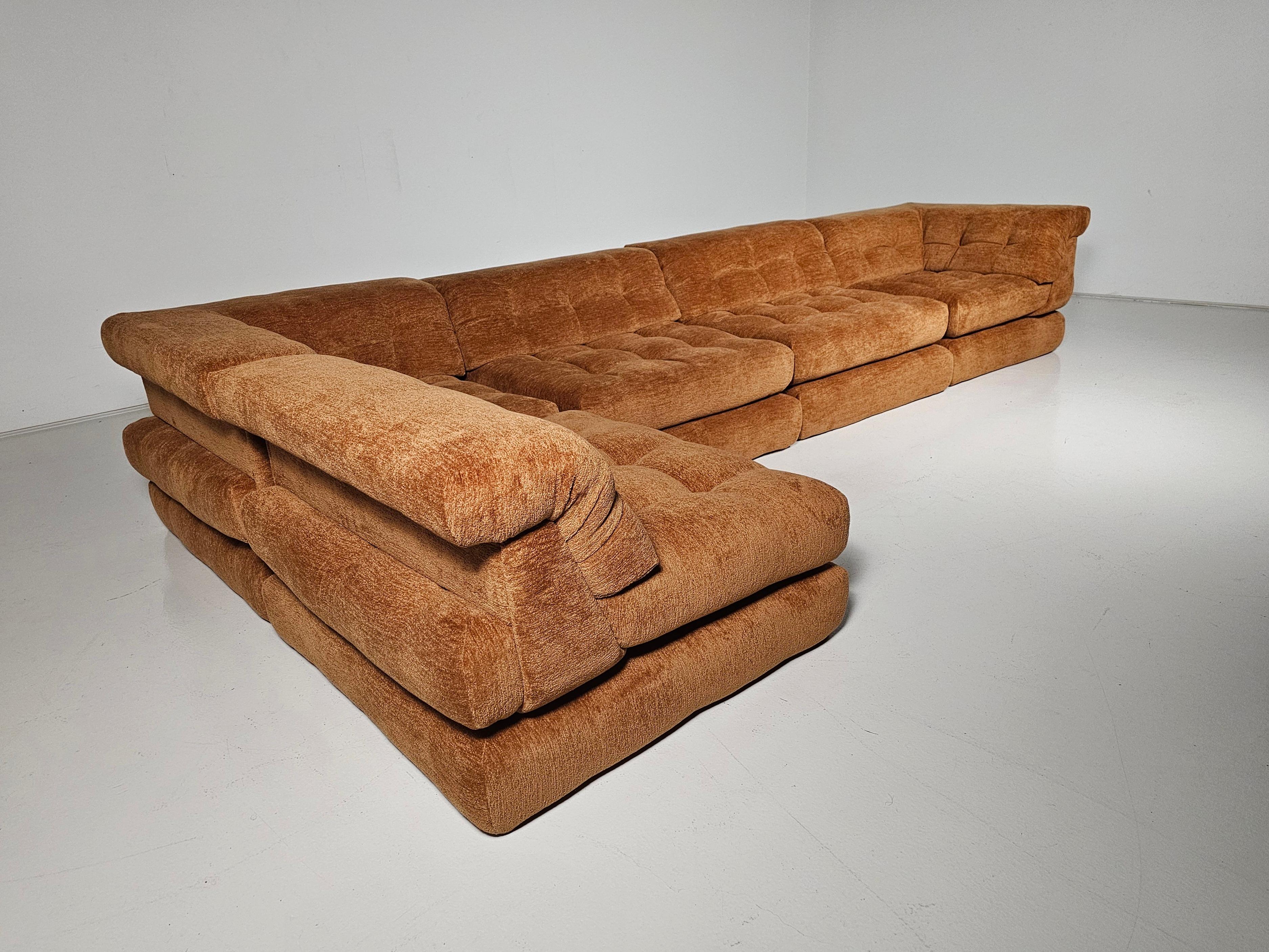 Mah Jong sofa in rust brown chenille by Hans Hopfer, Roche Bobois, France, 1970s 3
