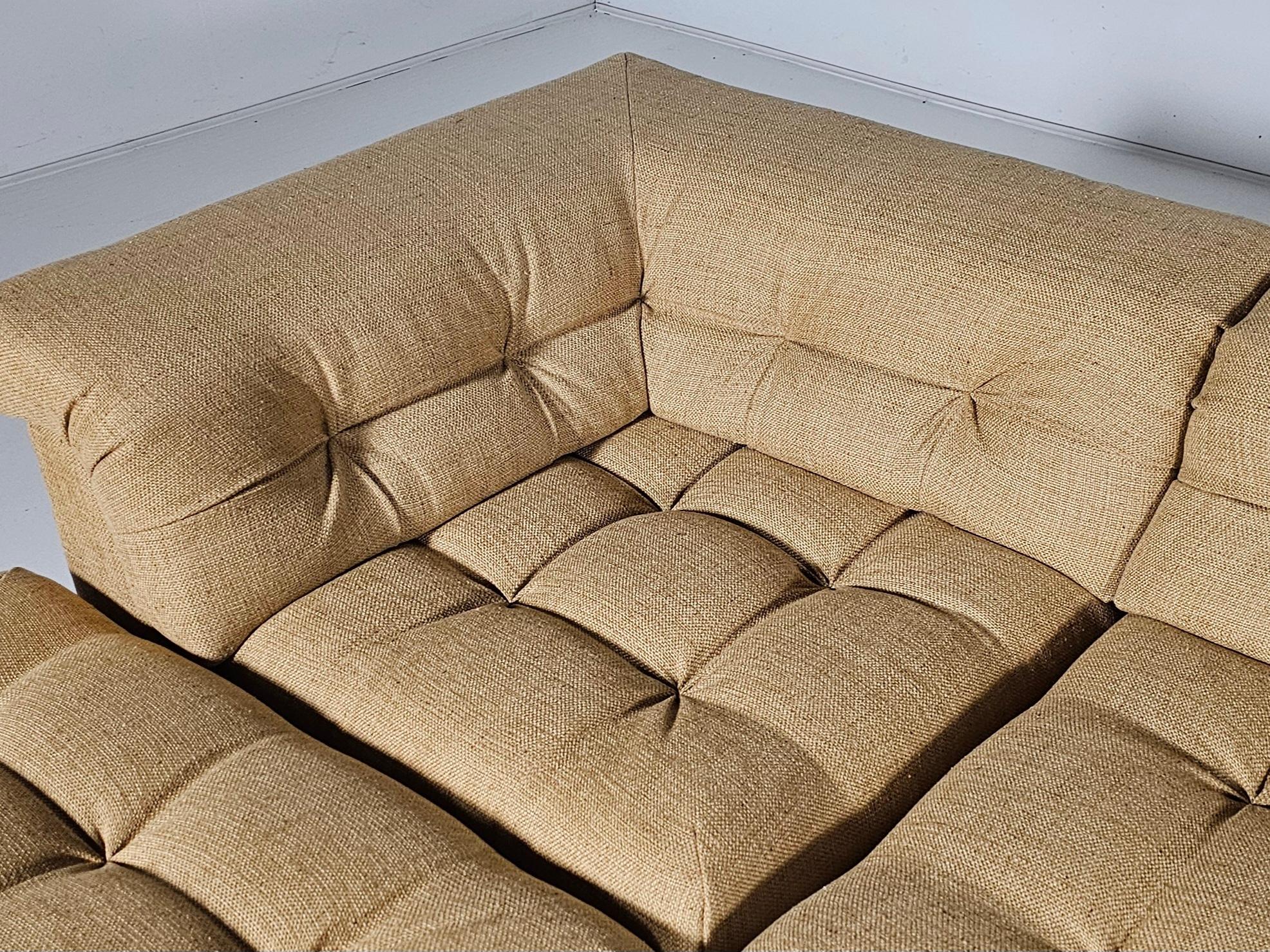European Mah Jong sofa in beige/sand fabric by Hans Hopfer, Roche Bobois, France, 1970s