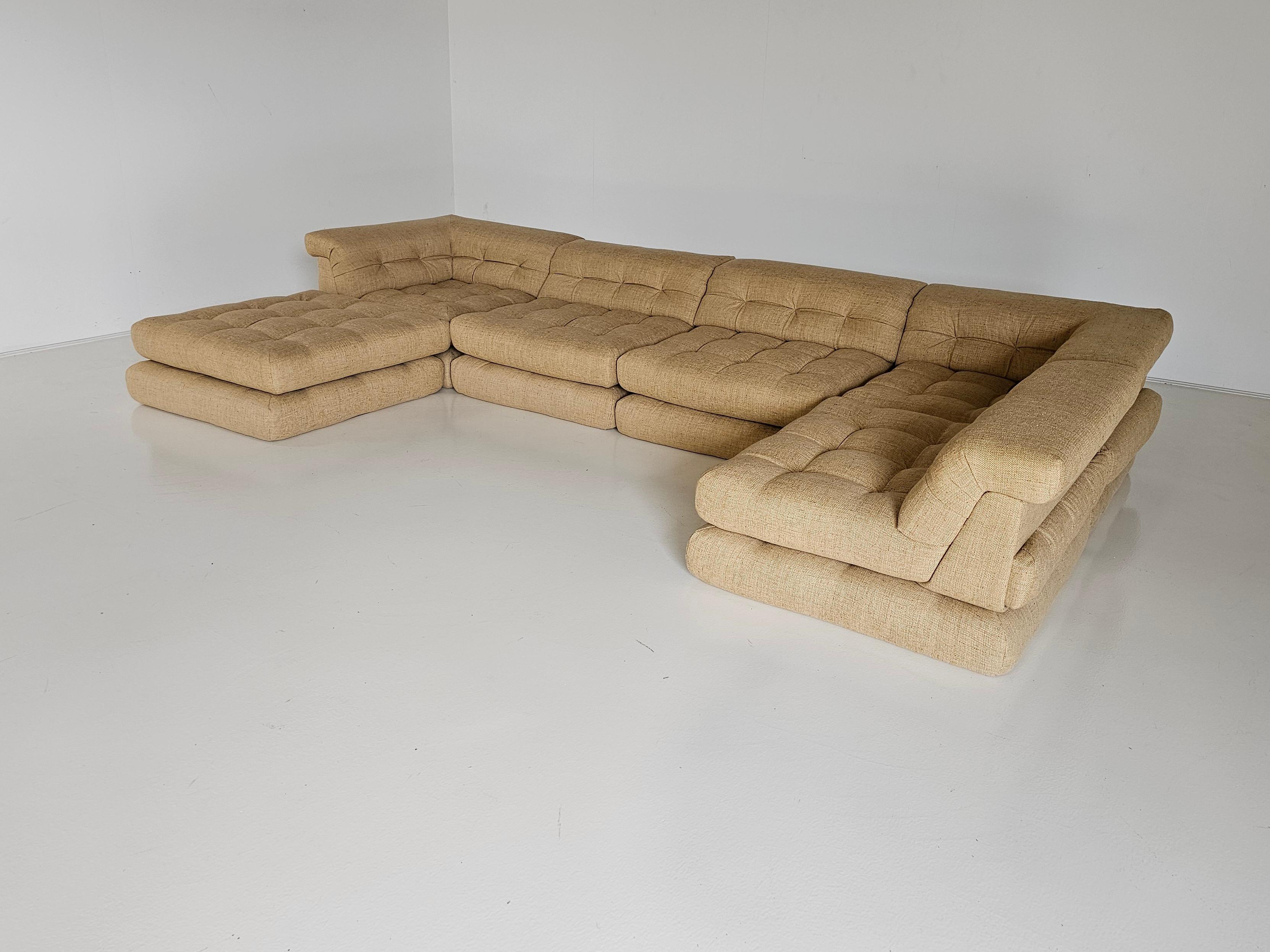 Mah Jong sofa in beige/sand fabric by Hans Hopfer, Roche Bobois, France, 1970s 1