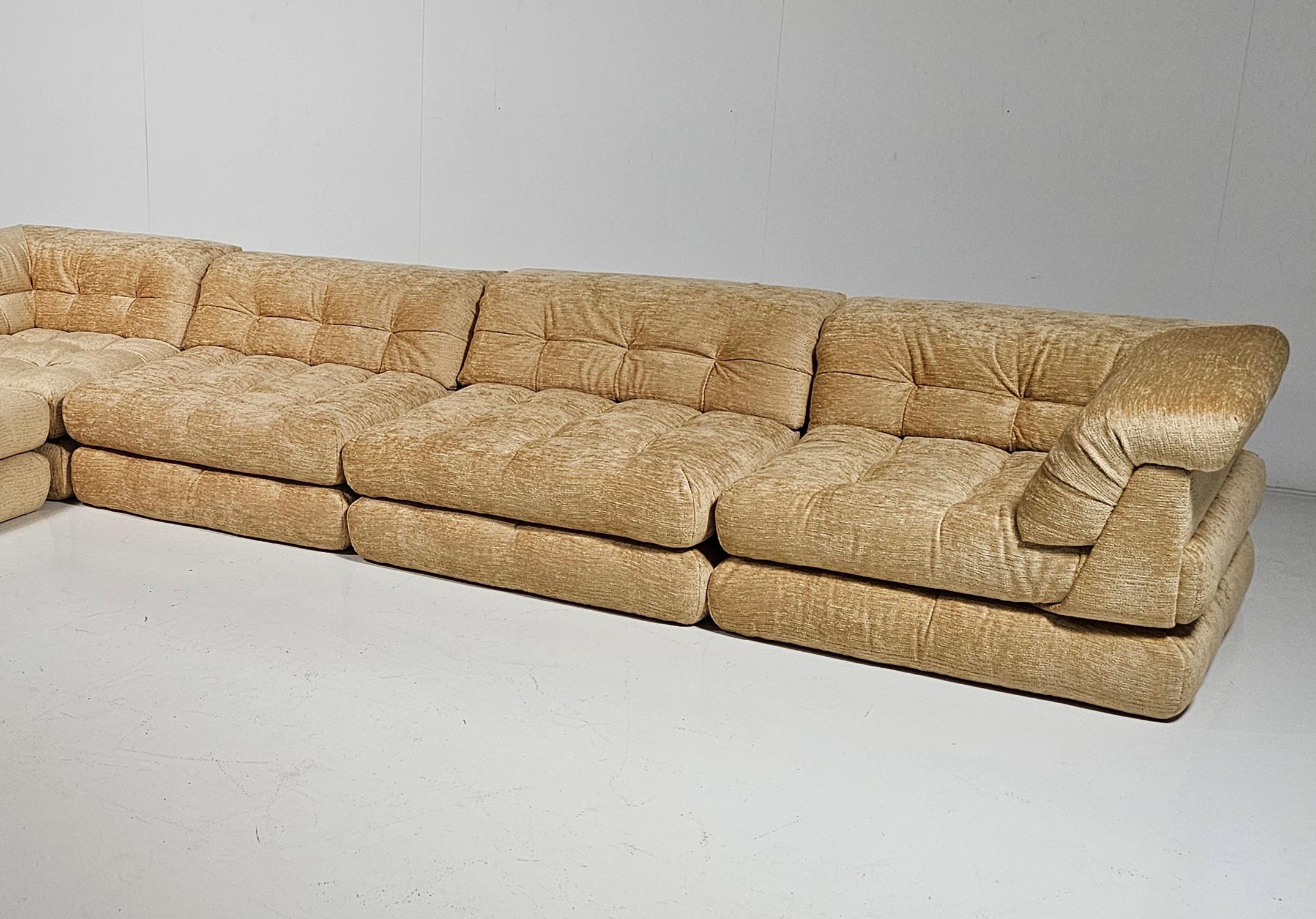 Mid-Century Modern Mah Jong sofa in chenille fabric  by Hans Hopfer, Roche Bobois, France, 1970s