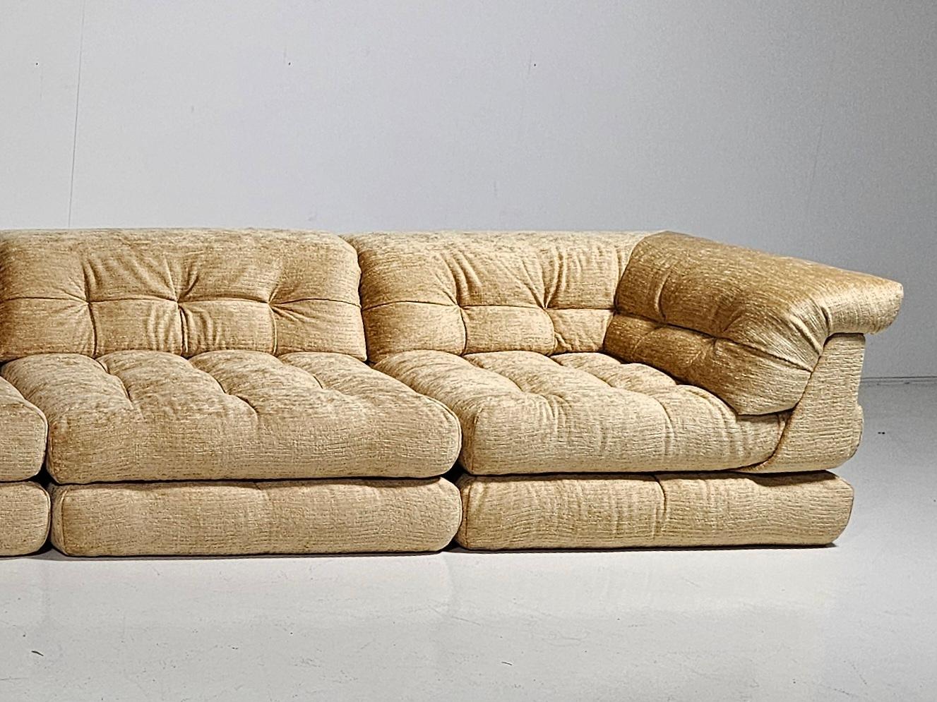 European Mah Jong sofa in chenille fabric  by Hans Hopfer, Roche Bobois, France, 1970s