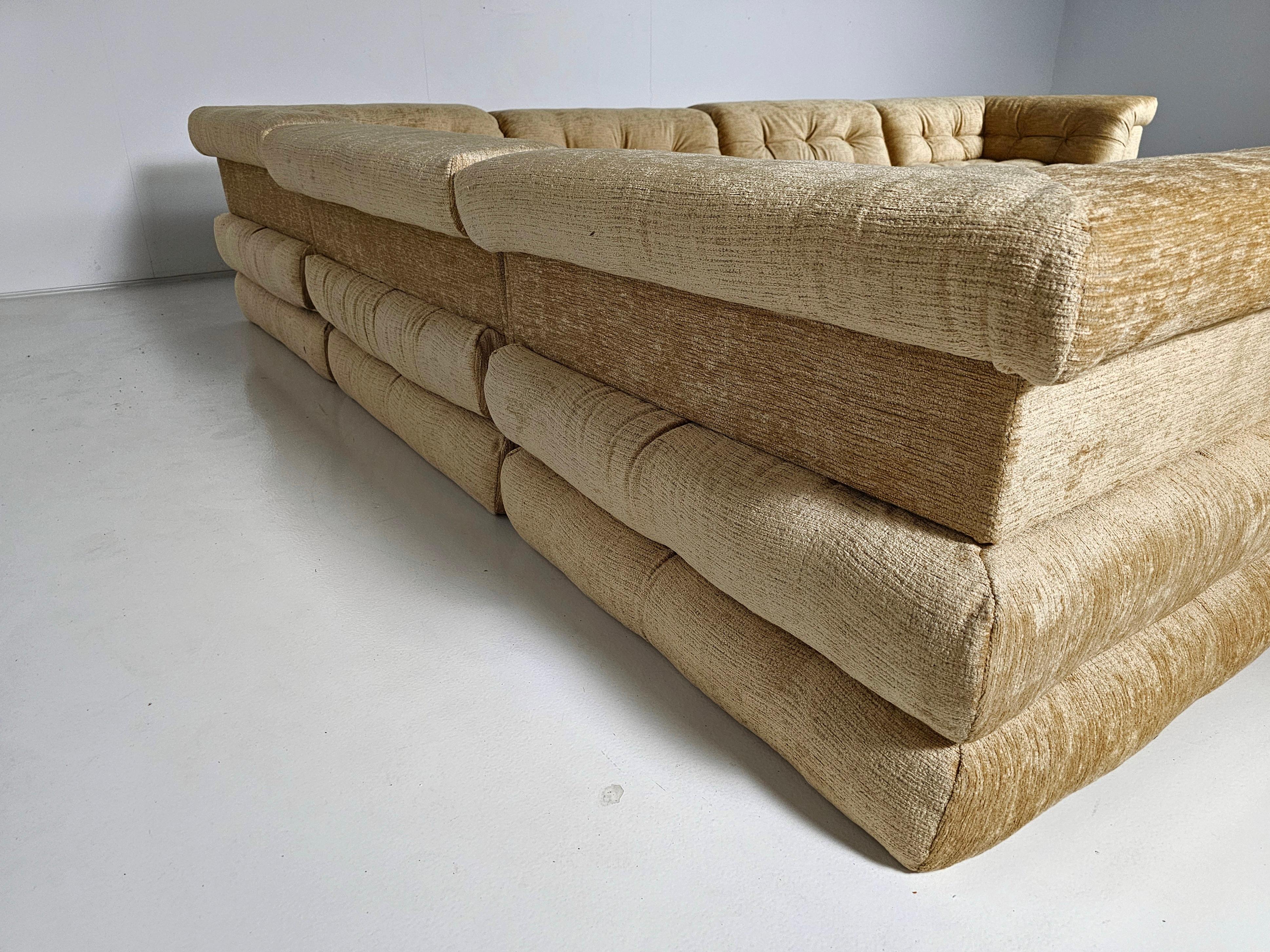 Fabric Mah Jong sofa in chenille fabric  by Hans Hopfer, Roche Bobois, France, 1970s