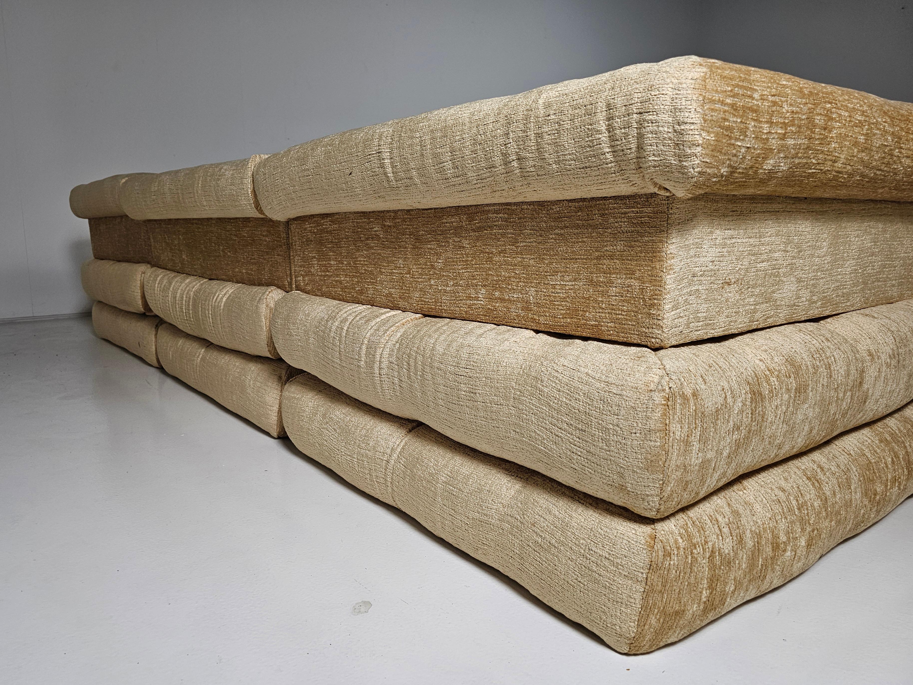 Mah Jong sofa in chenille fabric  by Hans Hopfer, Roche Bobois, France, 1970s 1